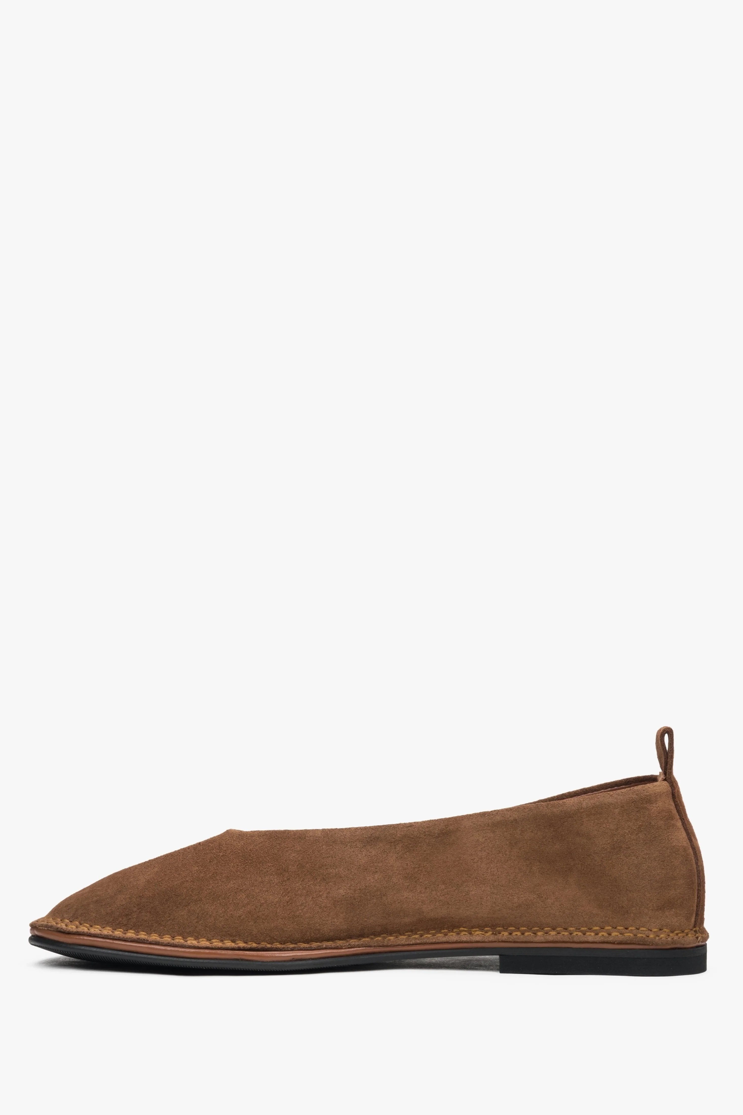 Miękkie brązowe baleriny damskie z weluru naturalnego typu barefoot Estro ER00117365 - Image 3