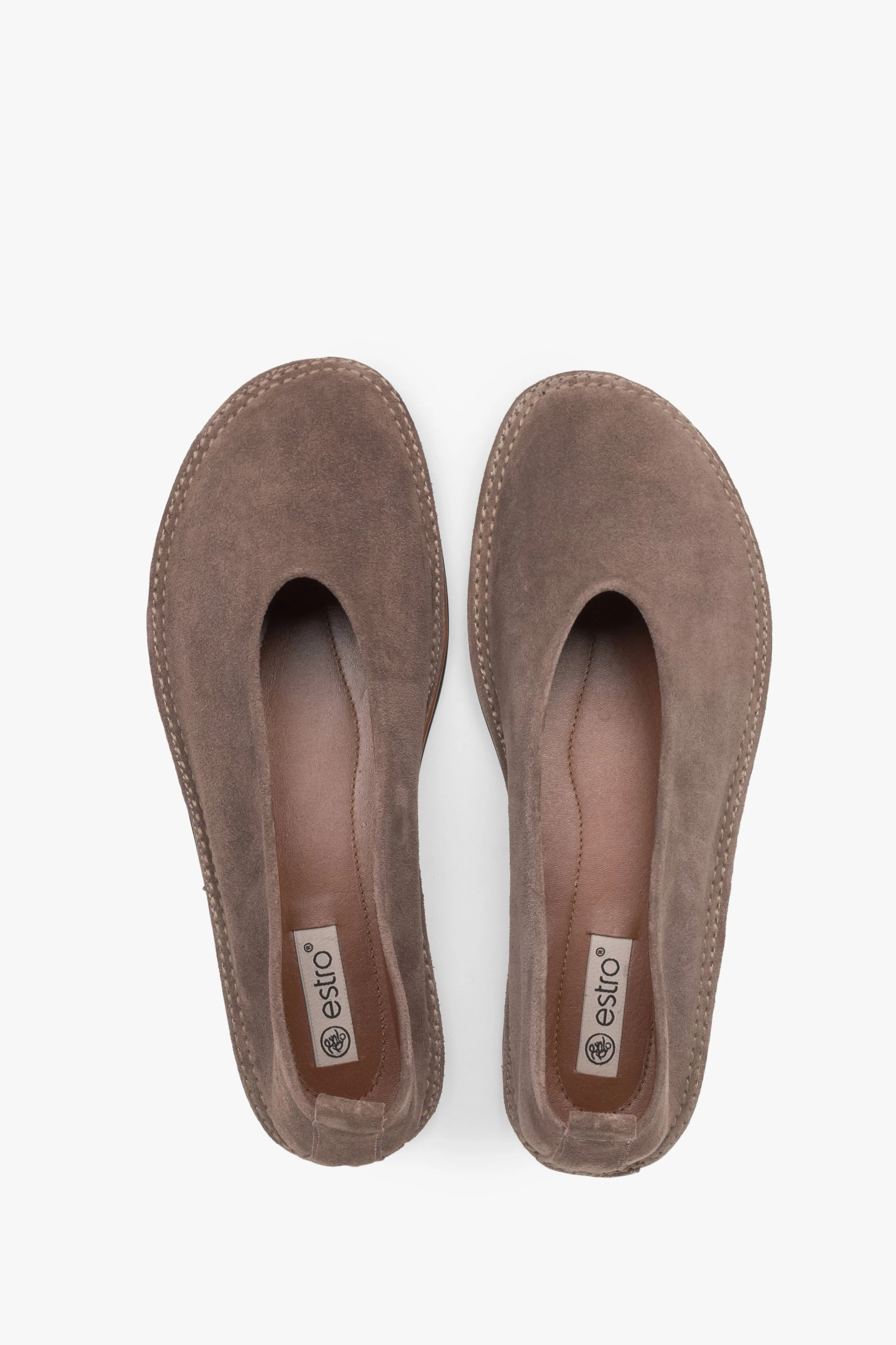 Miękkie ciemnobeżowe baleriny damskie z weluru naturalnego typu barefoot Estro ER00117364 - Image 4