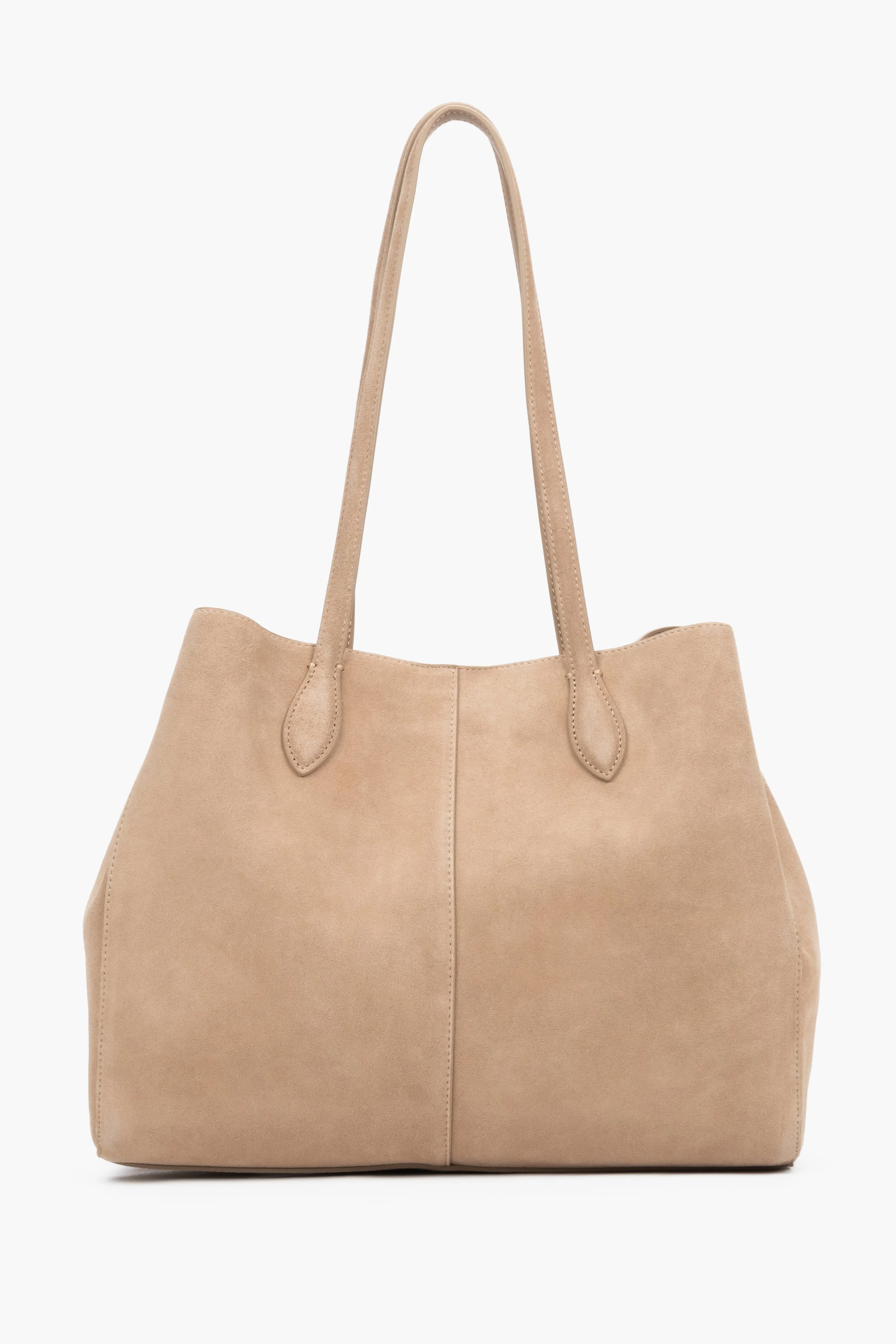 Beżowa shopperka damska na ramię typu tote z weluru naturalnego Estro ER00119889 - Image 3