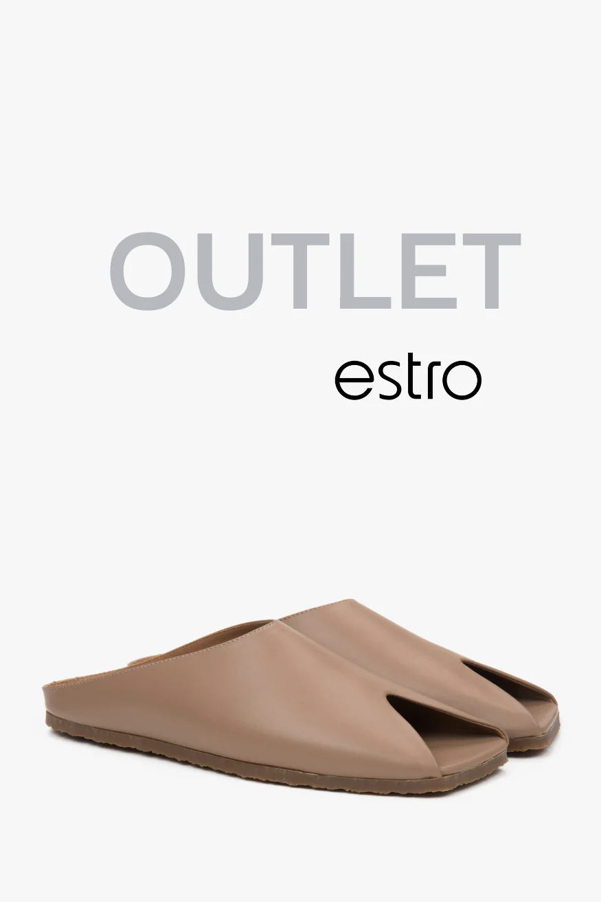 Beżowe klapki damskie z włoskiej skóry naturalnej Premium Estro OUTLET