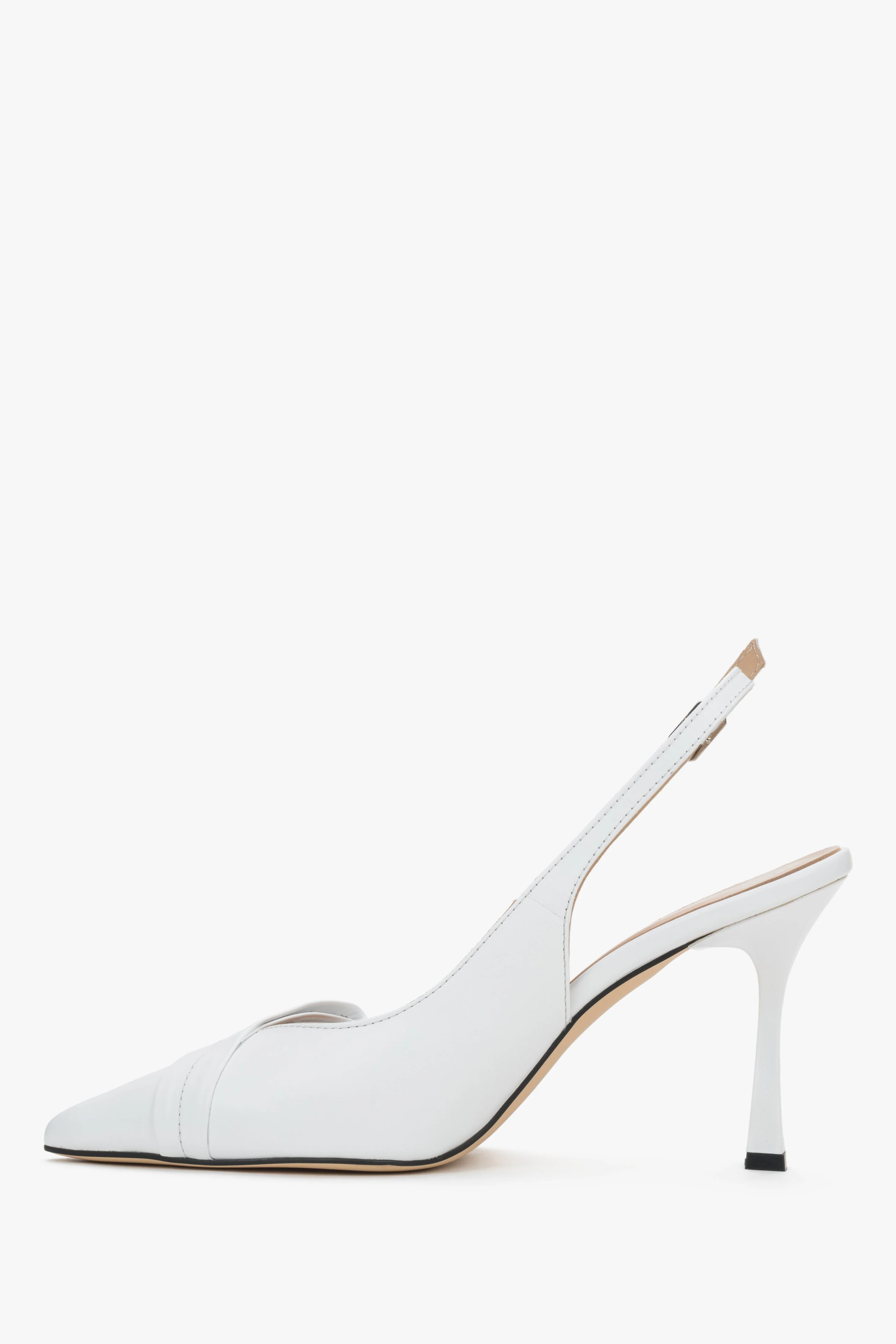 Białe skórzane czółenka damskie typu slingback na szpilce z czubkiem w szpic Estro ER00119580 - Image 3