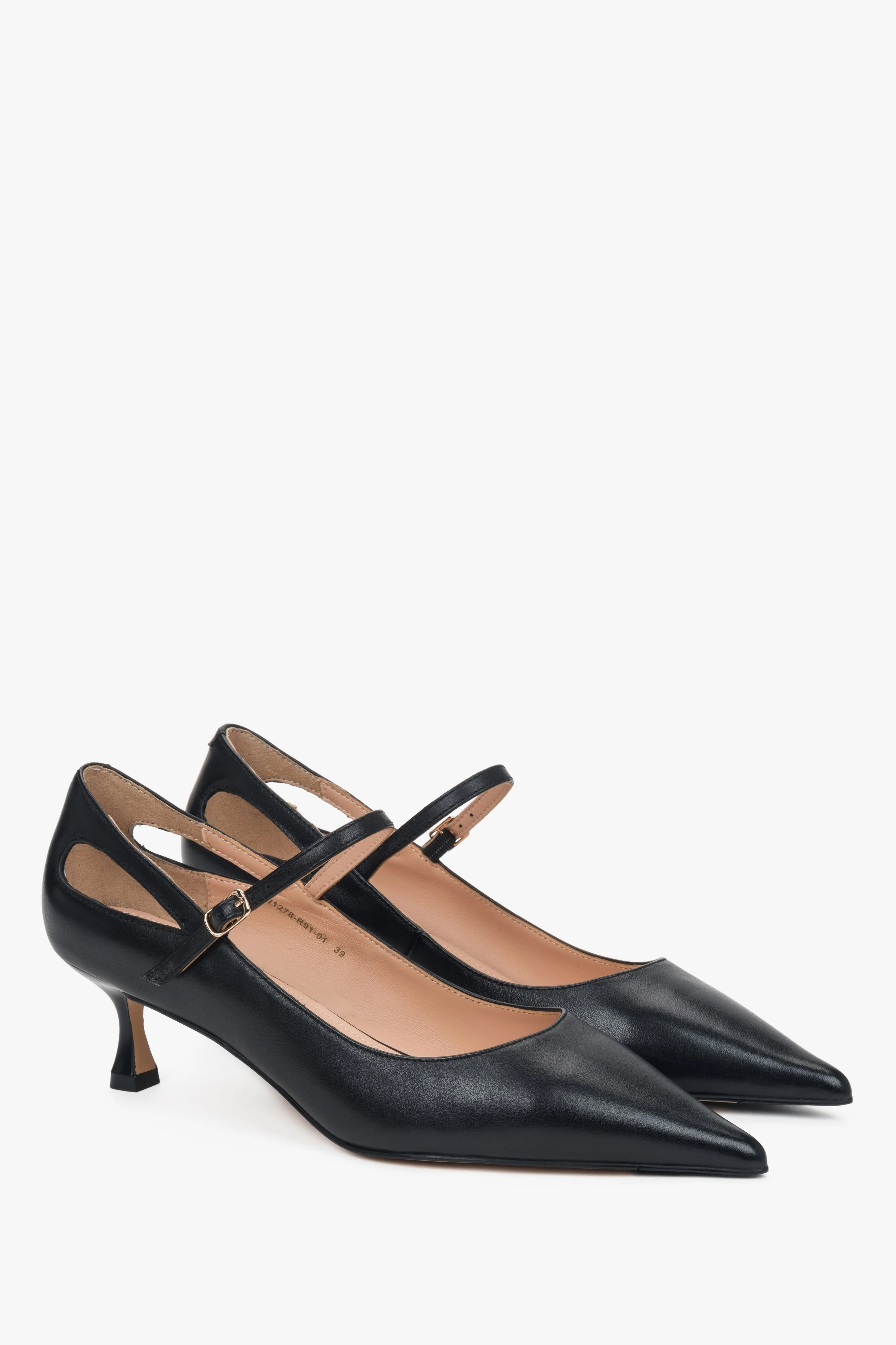 Czarne skórzane buty damskie na niskim obcasie ze sprzączką Estro ER00118463 - Image 2