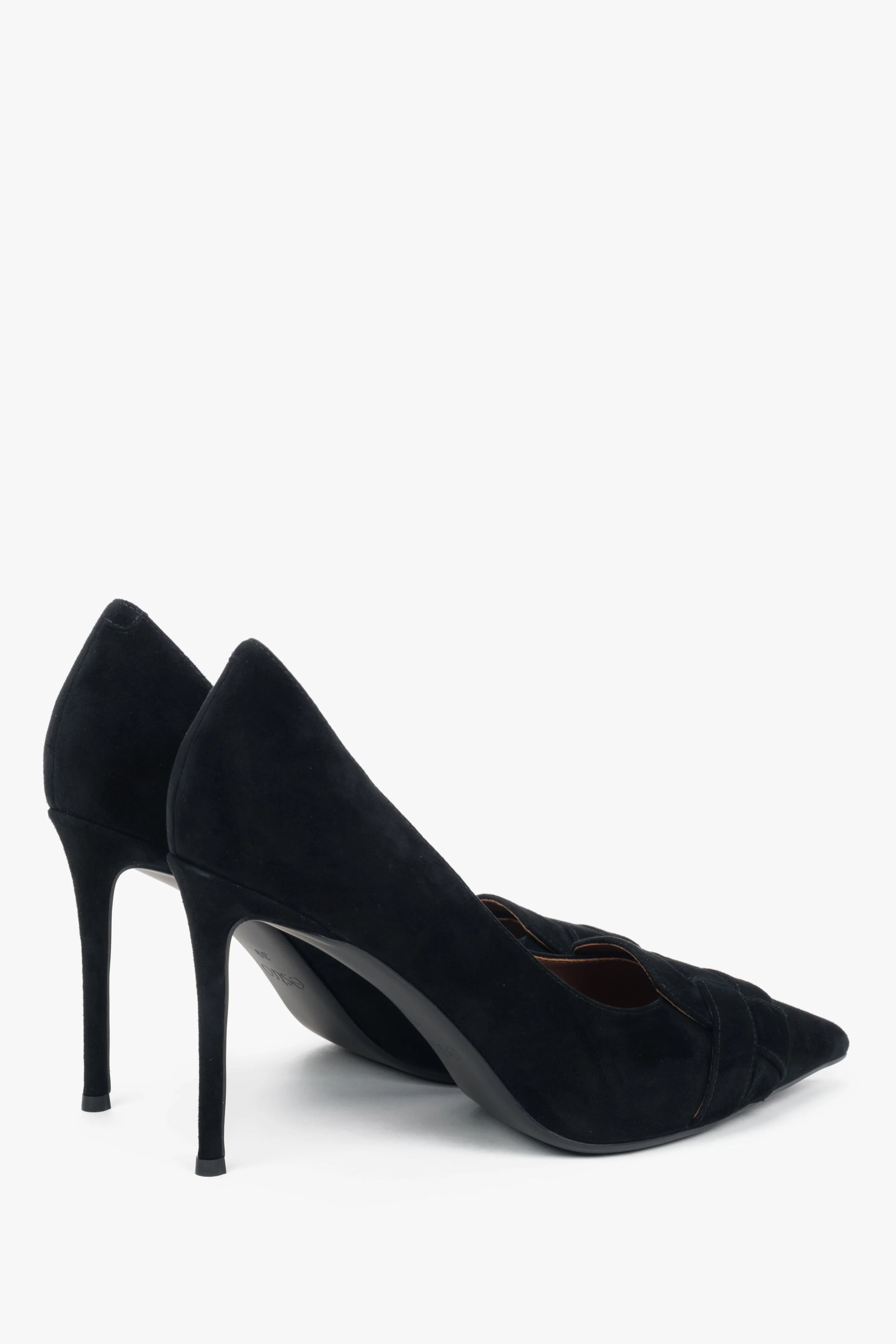 Czarne buty na wysokim obcasie z ozdobną aplikacją z weluru naturalnego Estro ER00118173 - Image 4