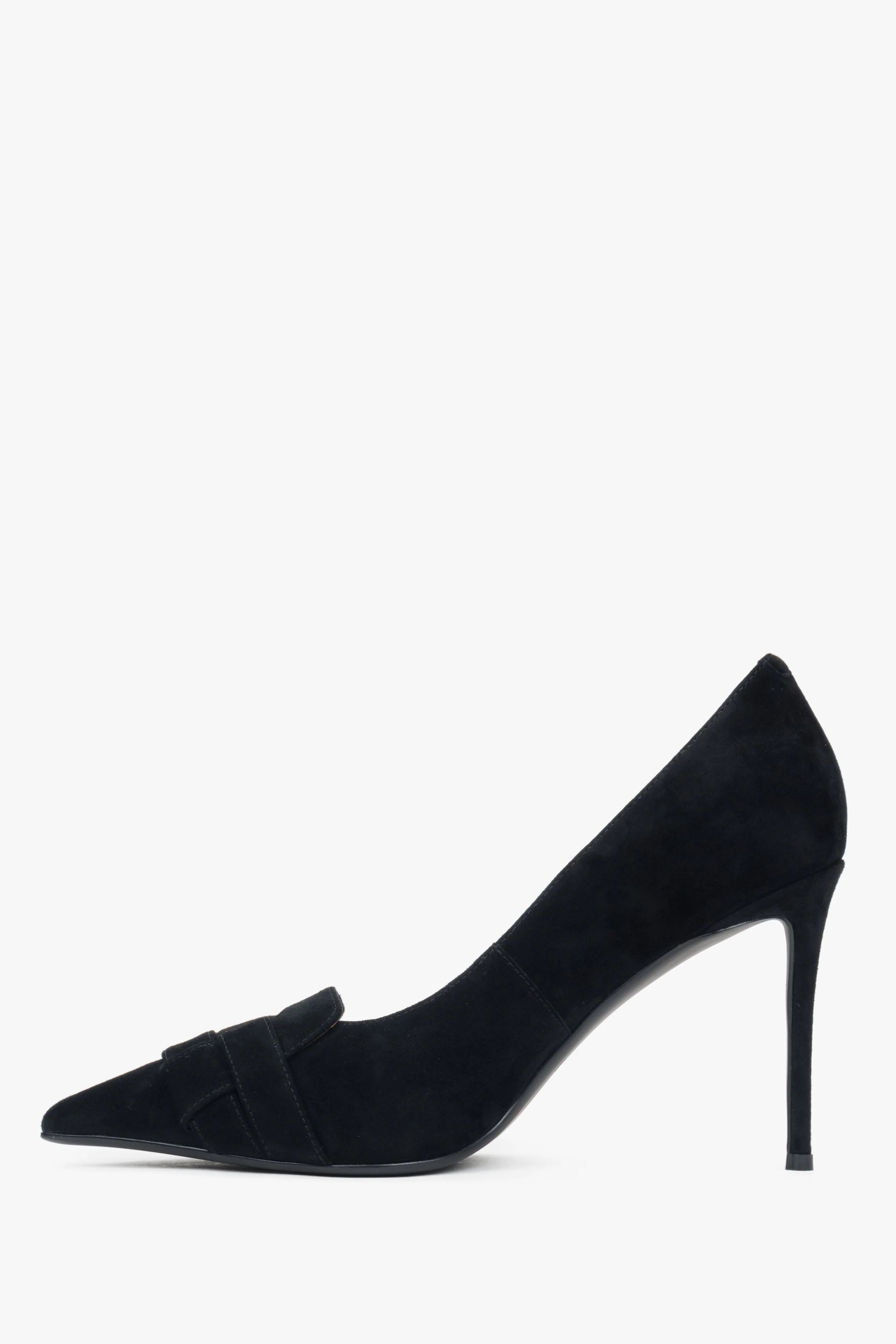 Czarne buty na wysokim obcasie z ozdobną aplikacją z weluru naturalnego Estro ER00118173 - Image 5