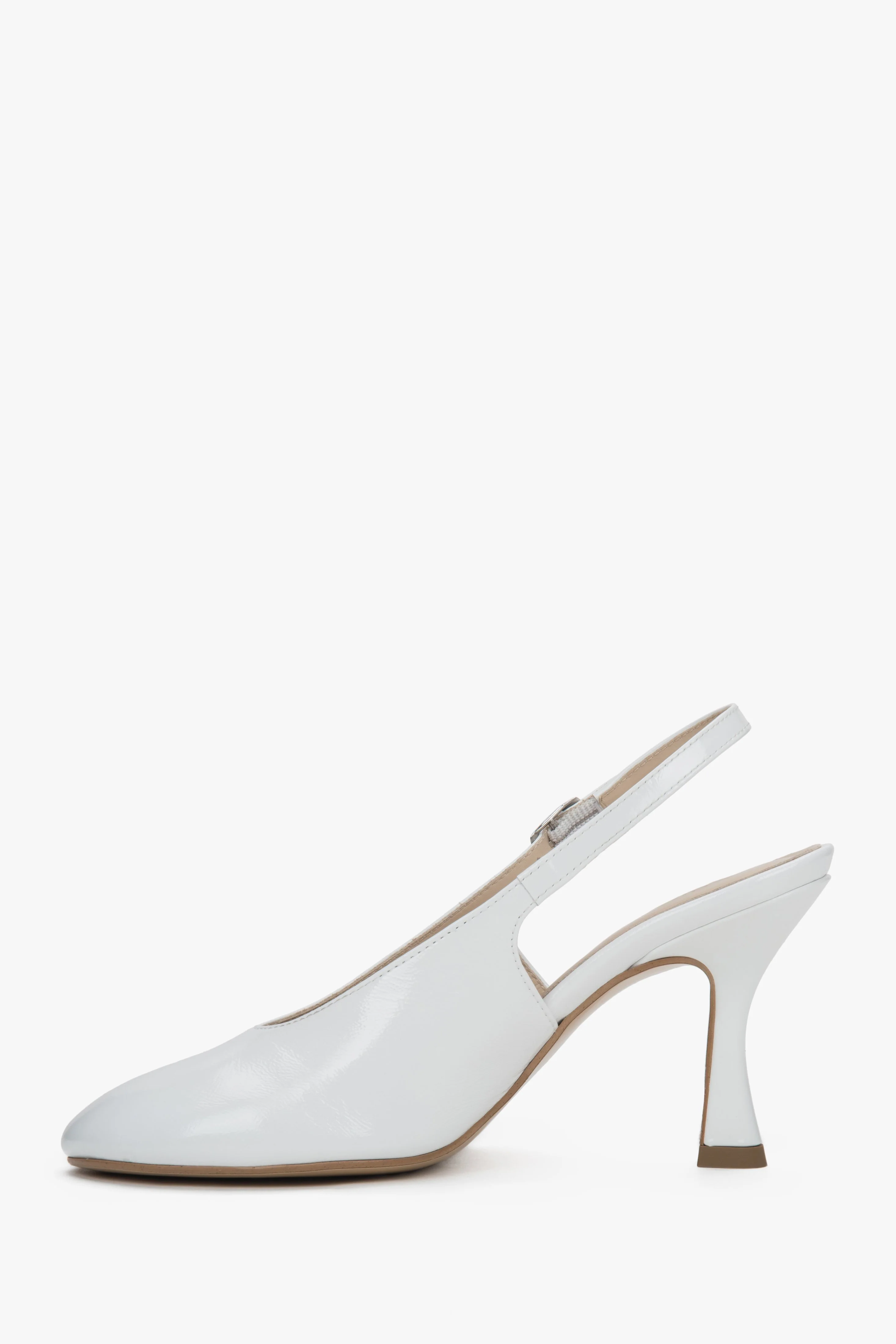 Białe buty na obcasie typu slingback z włoskiej skóry lakierowanej Premium Estro ER00117541 - Image 4