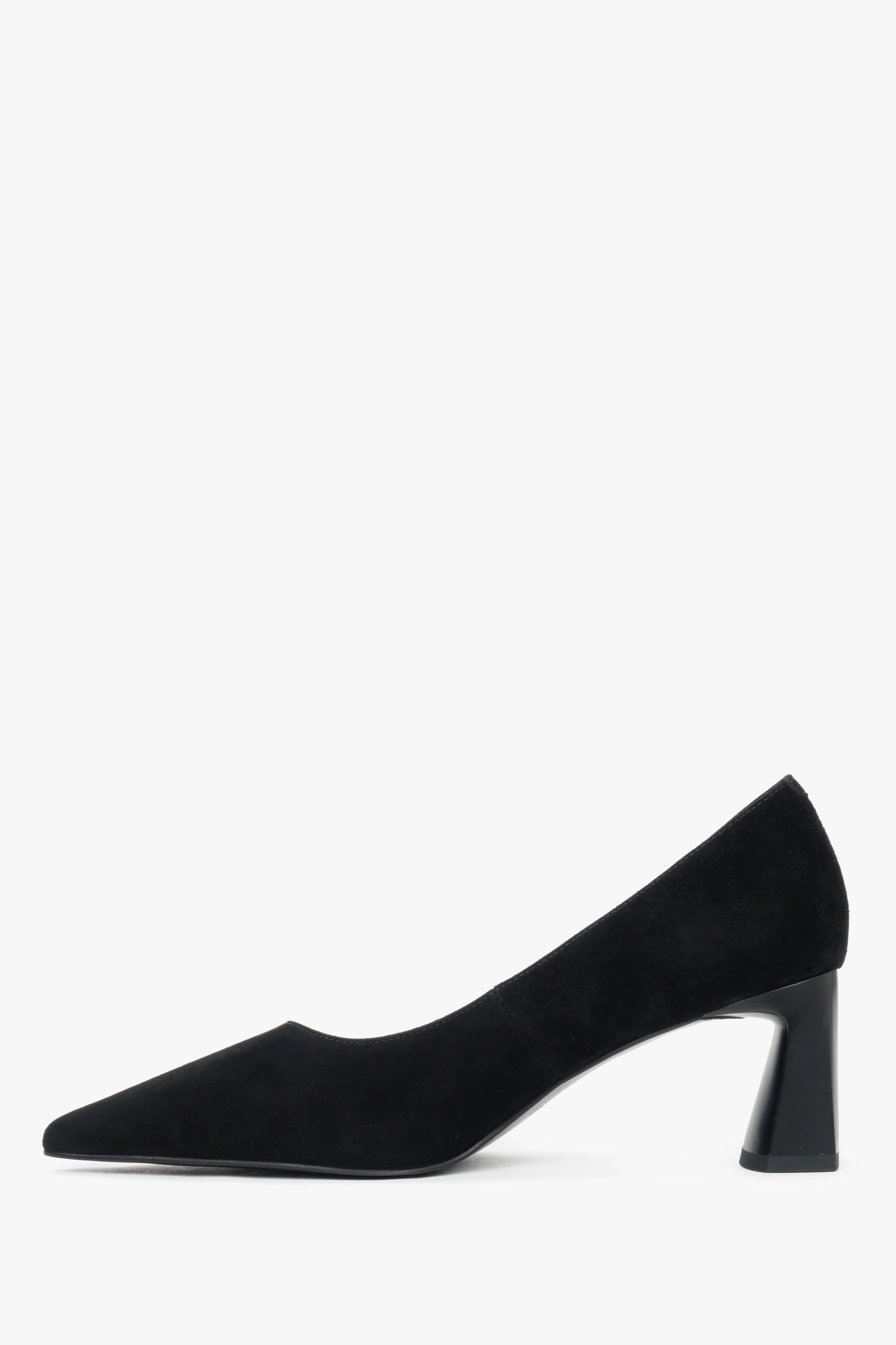 Czarne buty na stabilnym słupku z weluru naturalnego z czubkiem w szpic Estro ER00119446 - Image 3