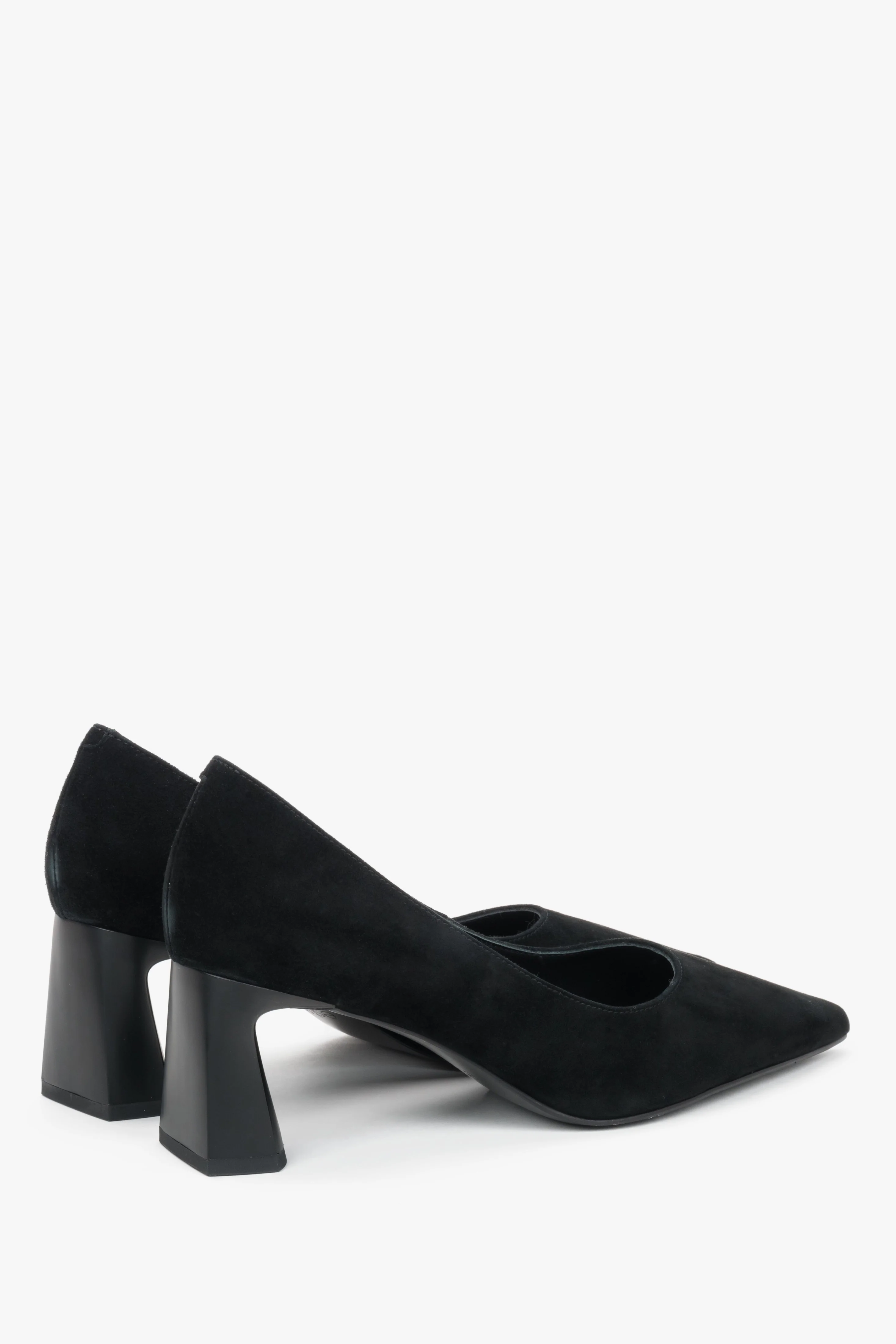 Czarne buty na stabilnym słupku z weluru naturalnego z czubkiem w szpic Estro ER00119446 - Image 5