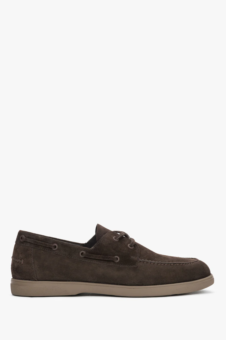 Ciemnobrązowe loafersy męskie w stylu żeglarskim z włoskiego weluru naturalnego Premium Estro ER00119619