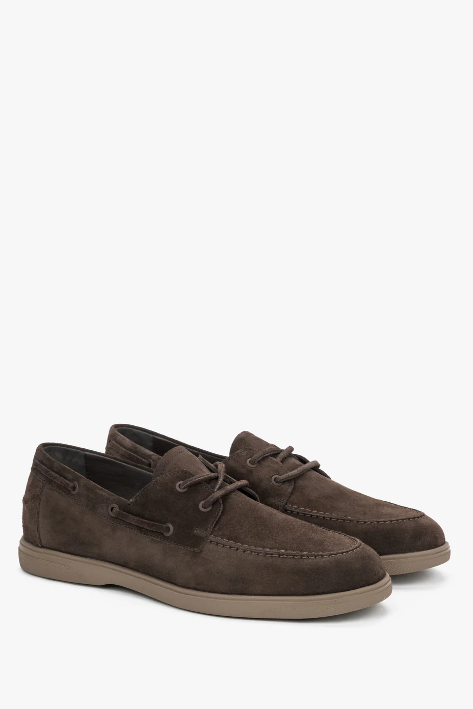 Ciemnobrązowe loafersy męskie w stylu żeglarskim z włoskiego weluru naturalnego Premium Estro ER00119619 - Image 2