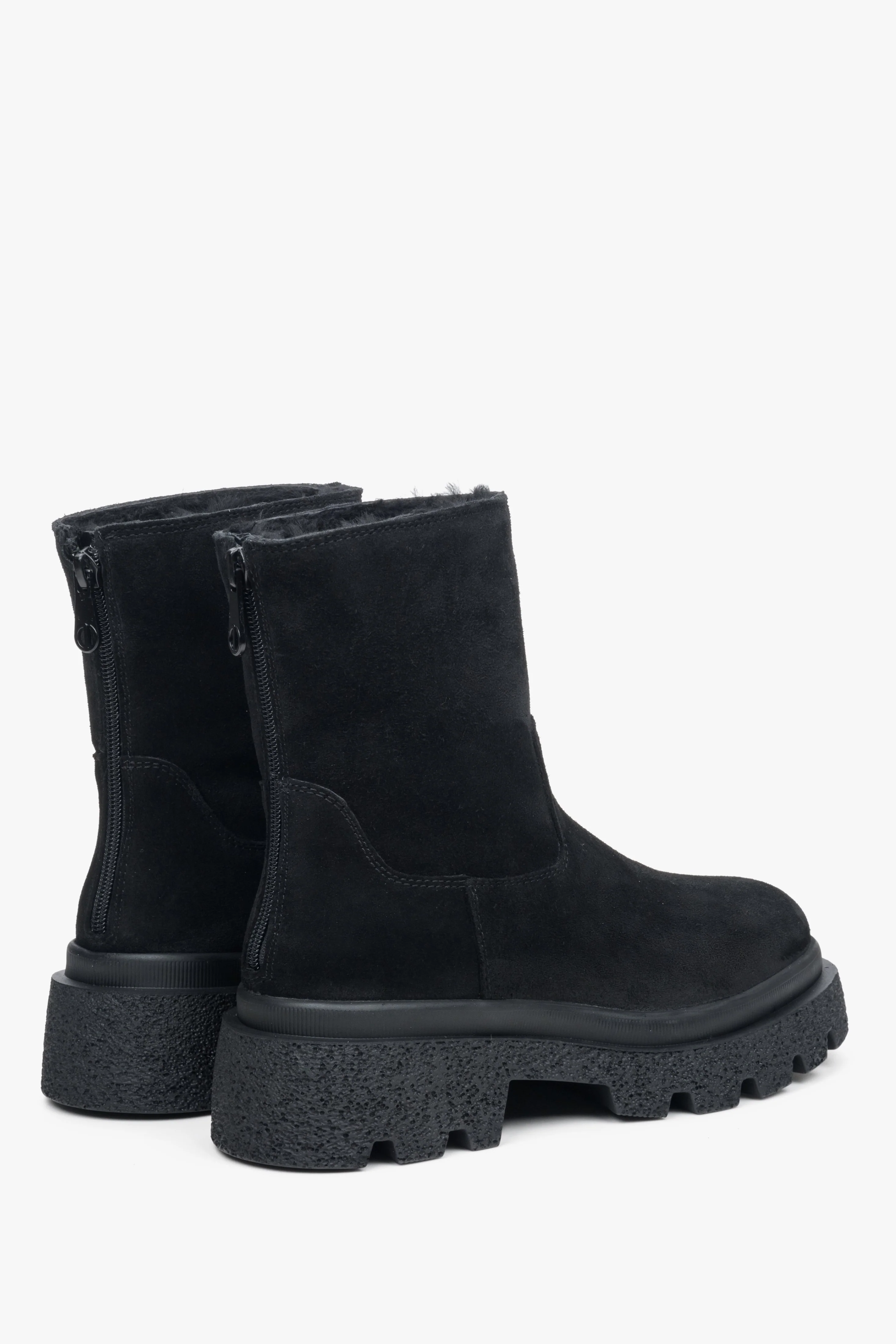 Czarne botki damskie na zimę z weluru naturalnego Estro OUTLET - Image 5