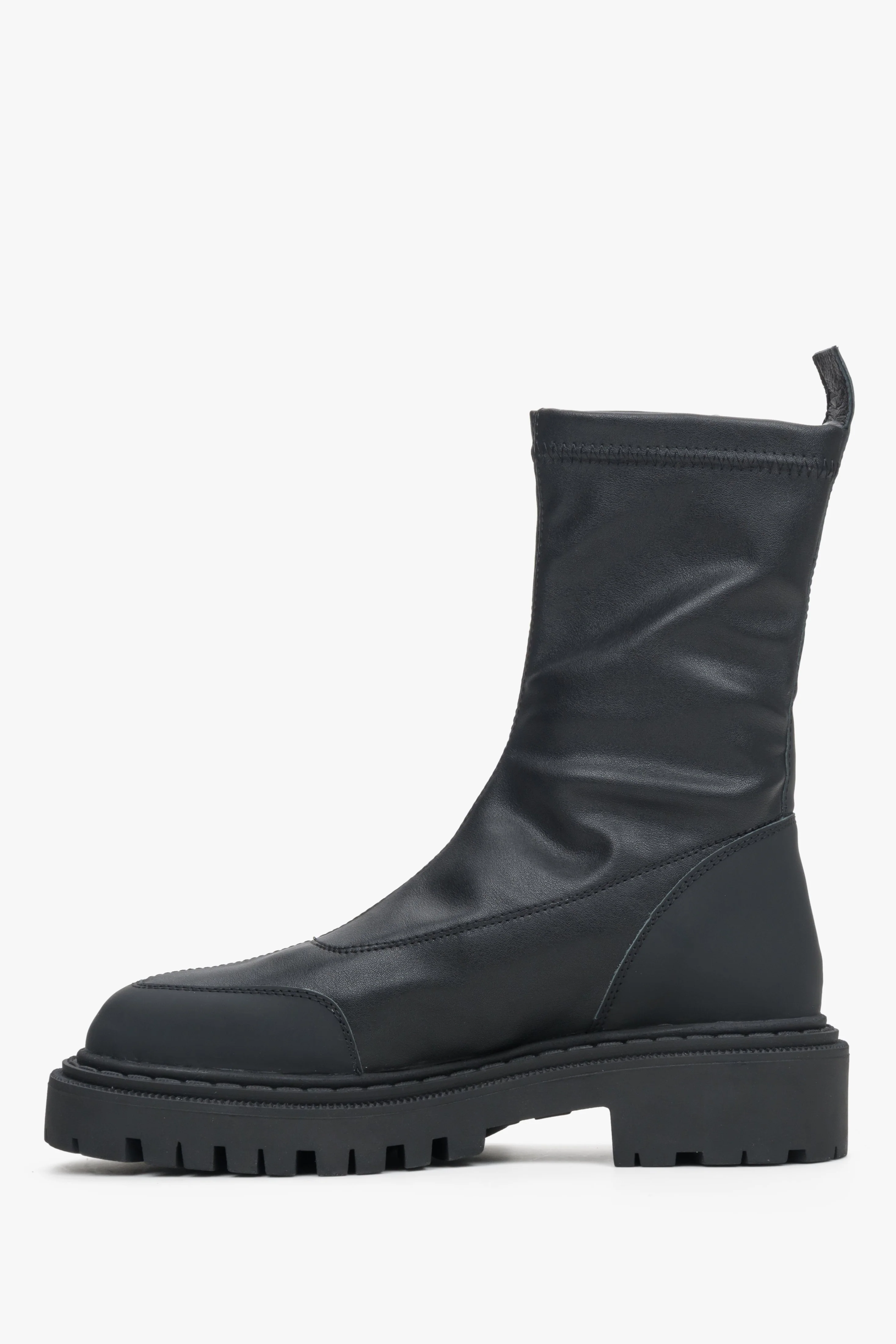 Czarne wsuwane botki damskie z elastyczną cholewką z włoskiej skóry naturalnej Estro OUTLET - Image 4