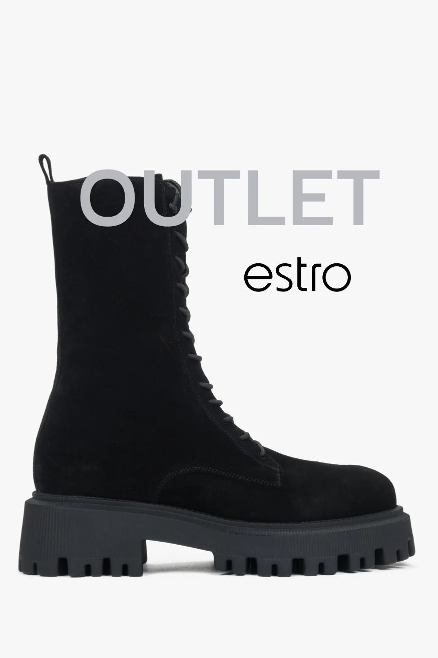 Czarne wysokie workery damskie z włoskiego weluru naturalnego Premium Estro OUTLET