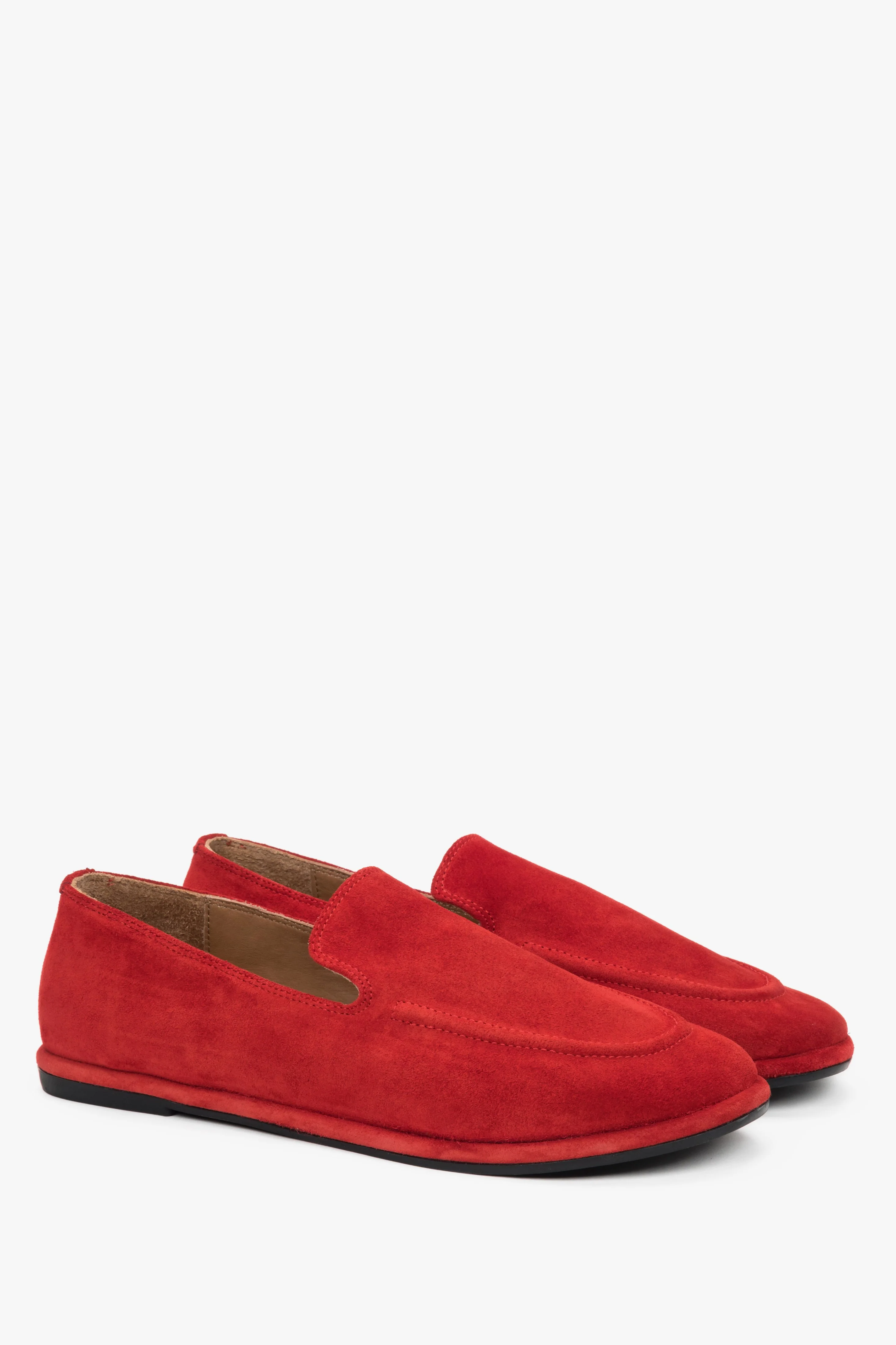 Czerwone mokasyny damskie typu barefoot z weluru naturalnego Estro ER00119563 - Image 3
