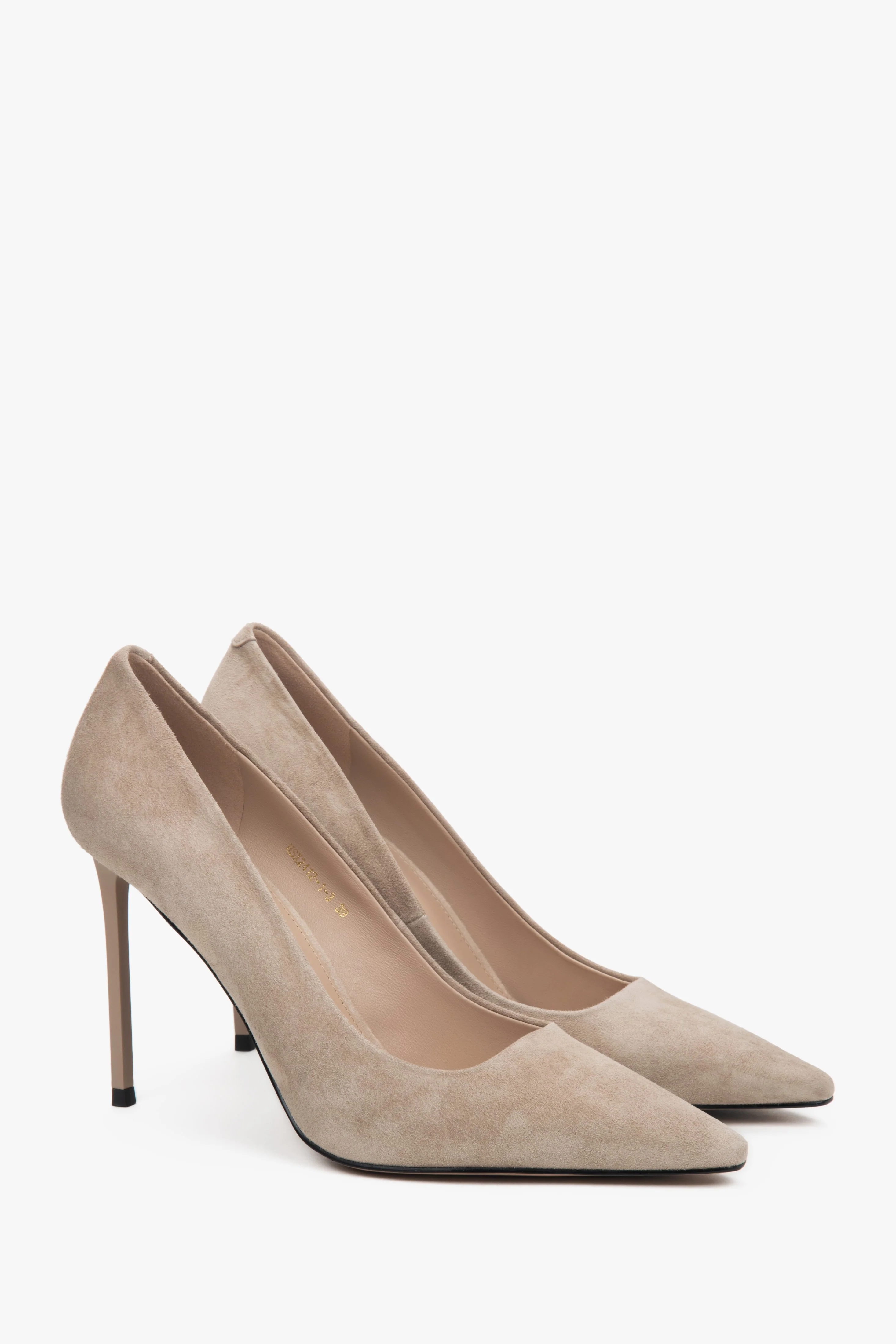 Beżowe buty damskie na obcasie z weluru naturalnego Estro ER00117234 - Image 3