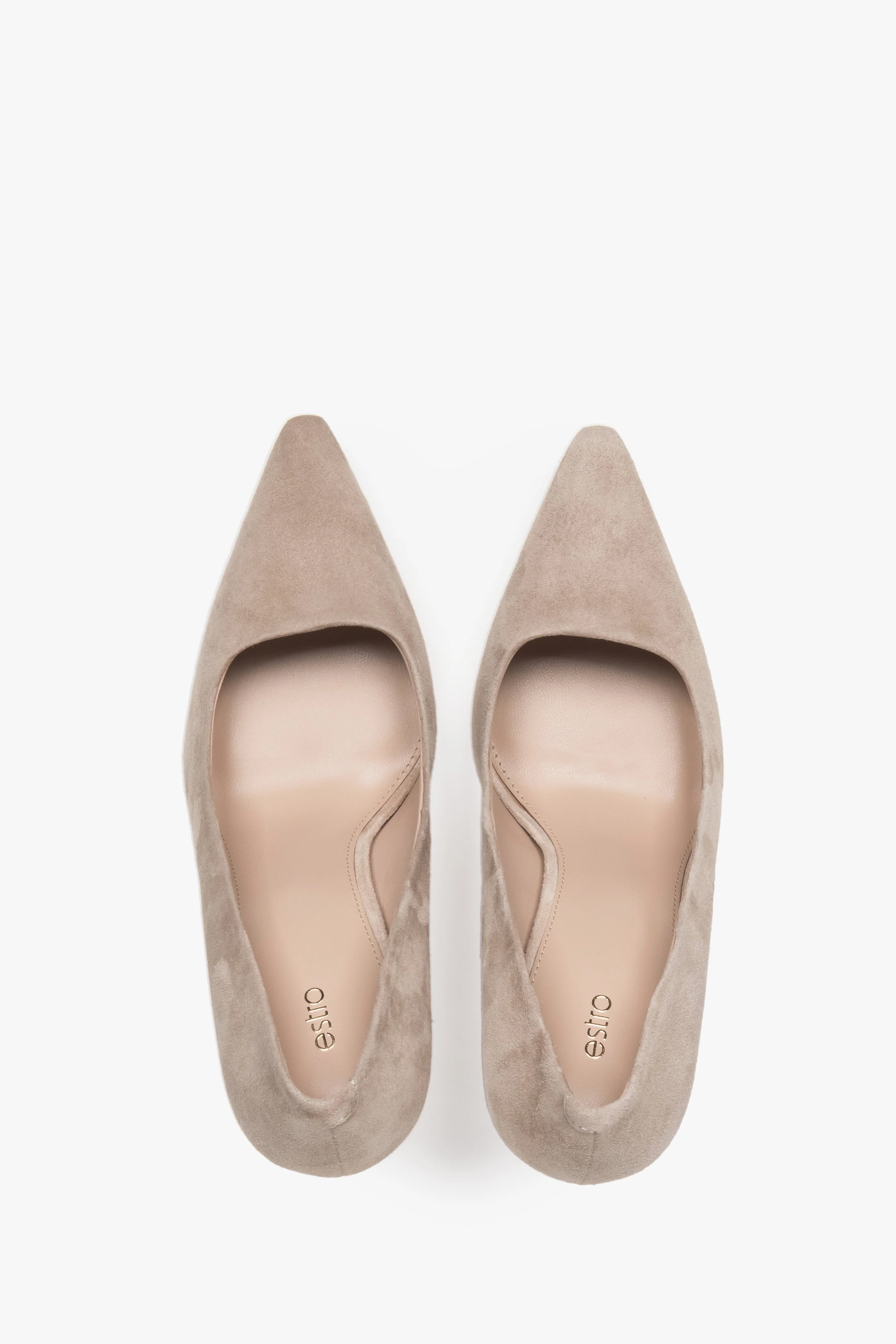 Beżowe buty damskie na obcasie z weluru naturalnego Estro ER00117234 - Image 4