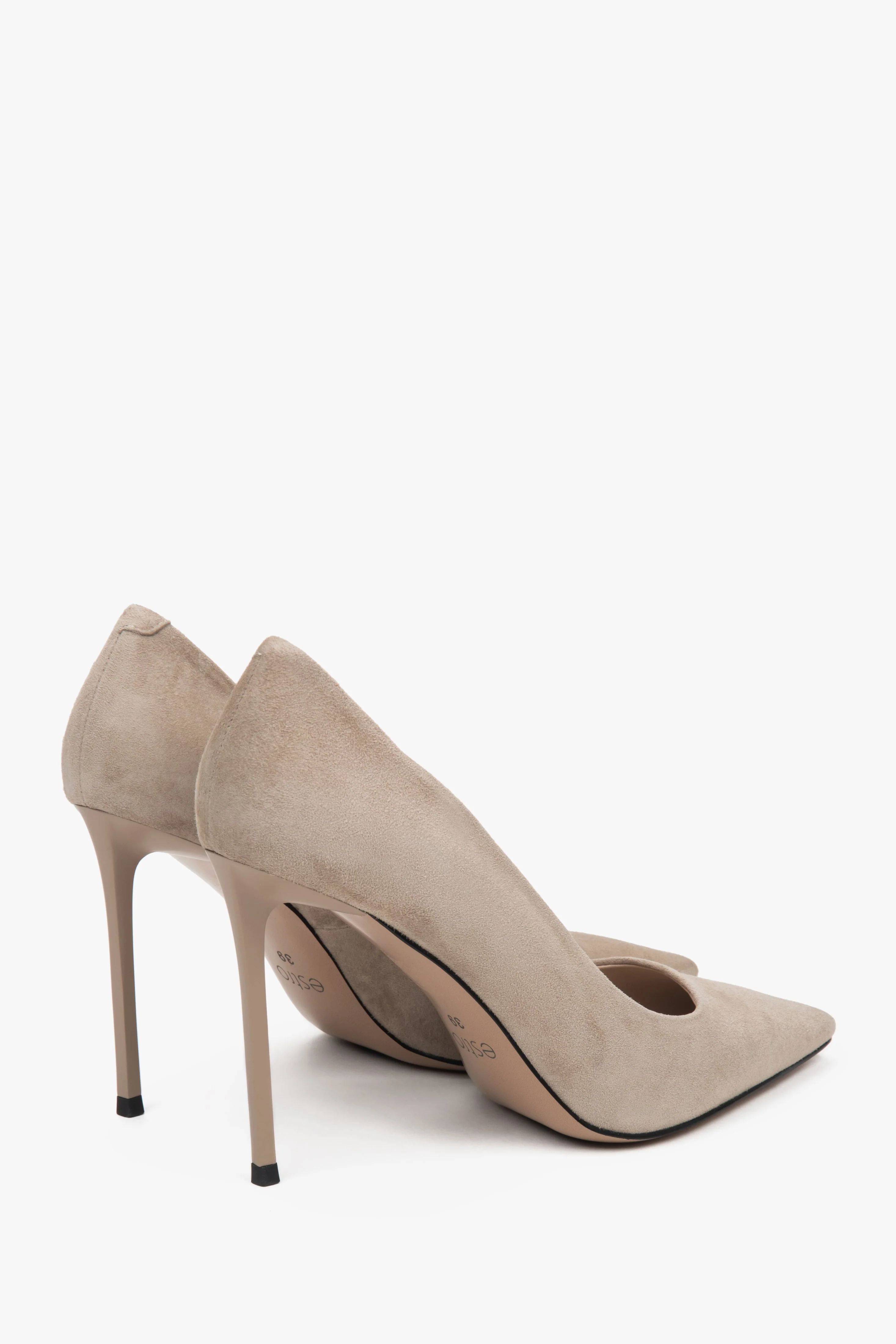 Beżowe buty damskie na obcasie z weluru naturalnego Estro ER00117234 - Image 6