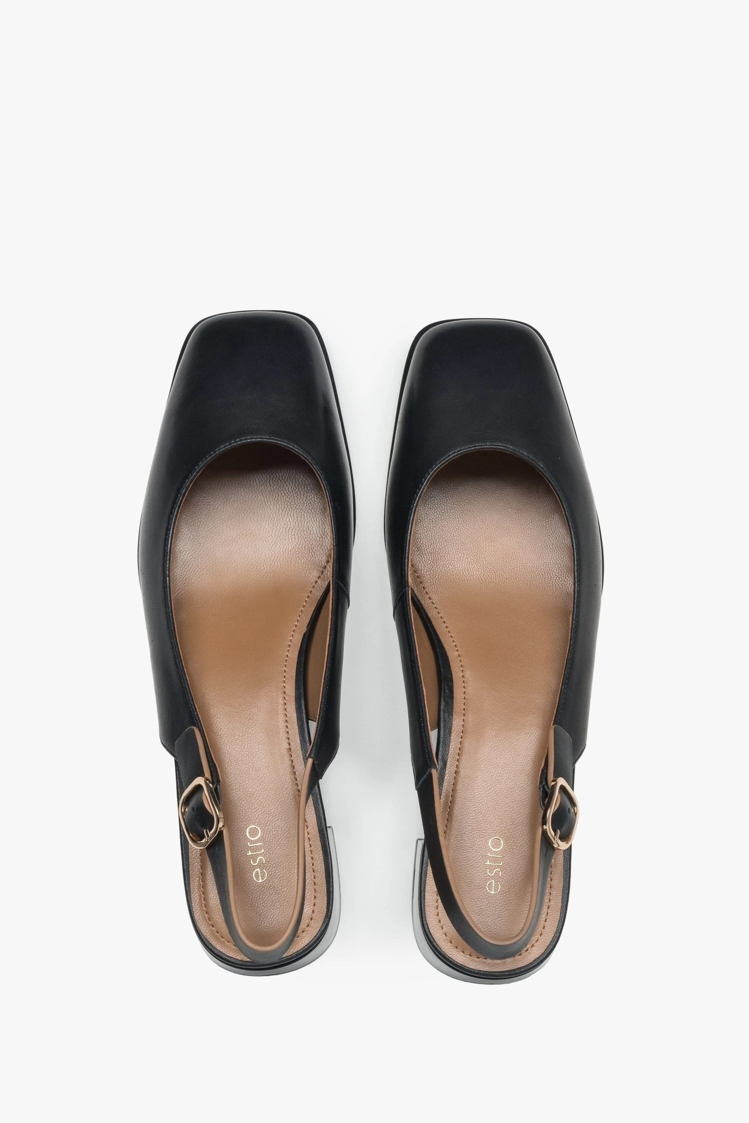 Czarne czółenka damskie typu slingback na niskim obcasie Estro ER00116971 - Image 4