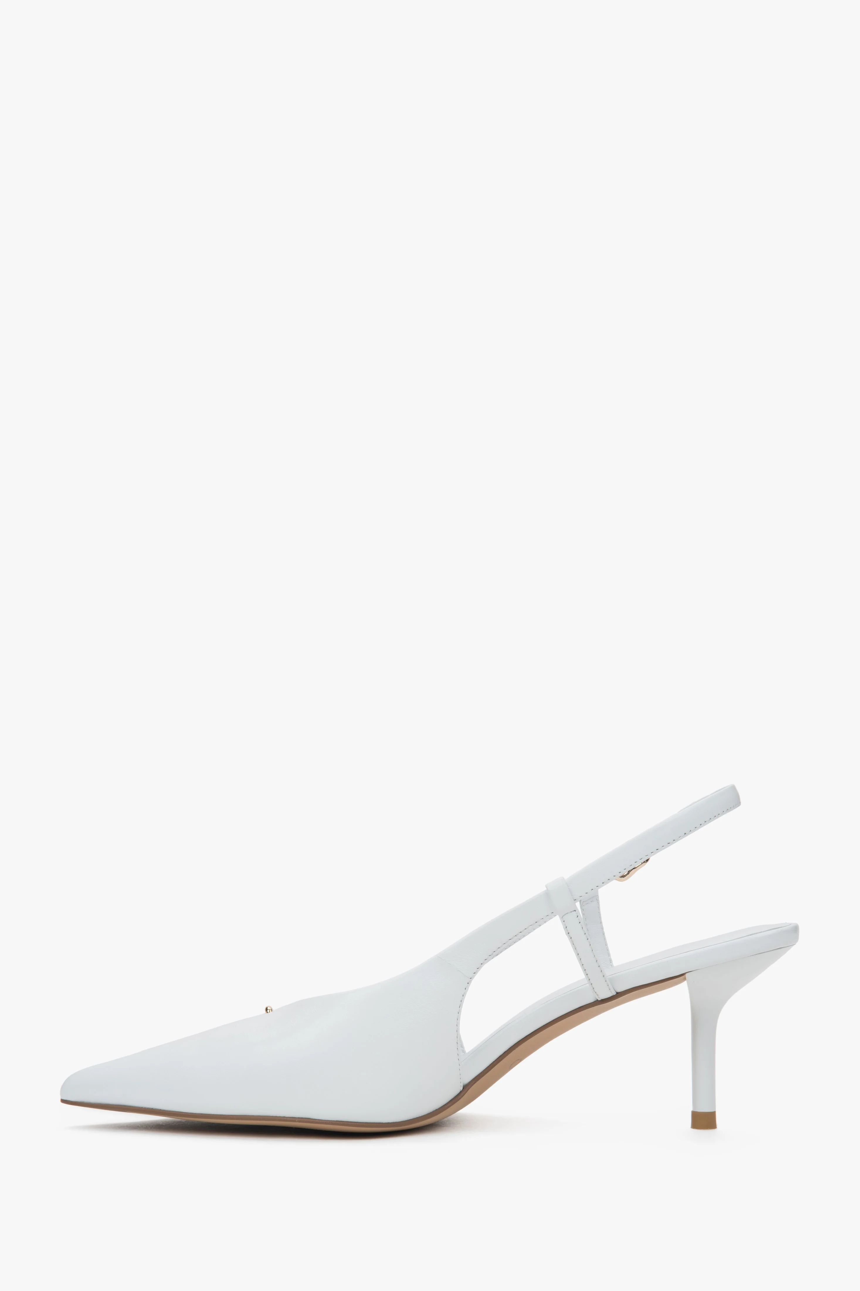Białe czółenka damska z odkrytą piętą typu slingback na stabilnej szpilce Estro ER00116920 - Image 3