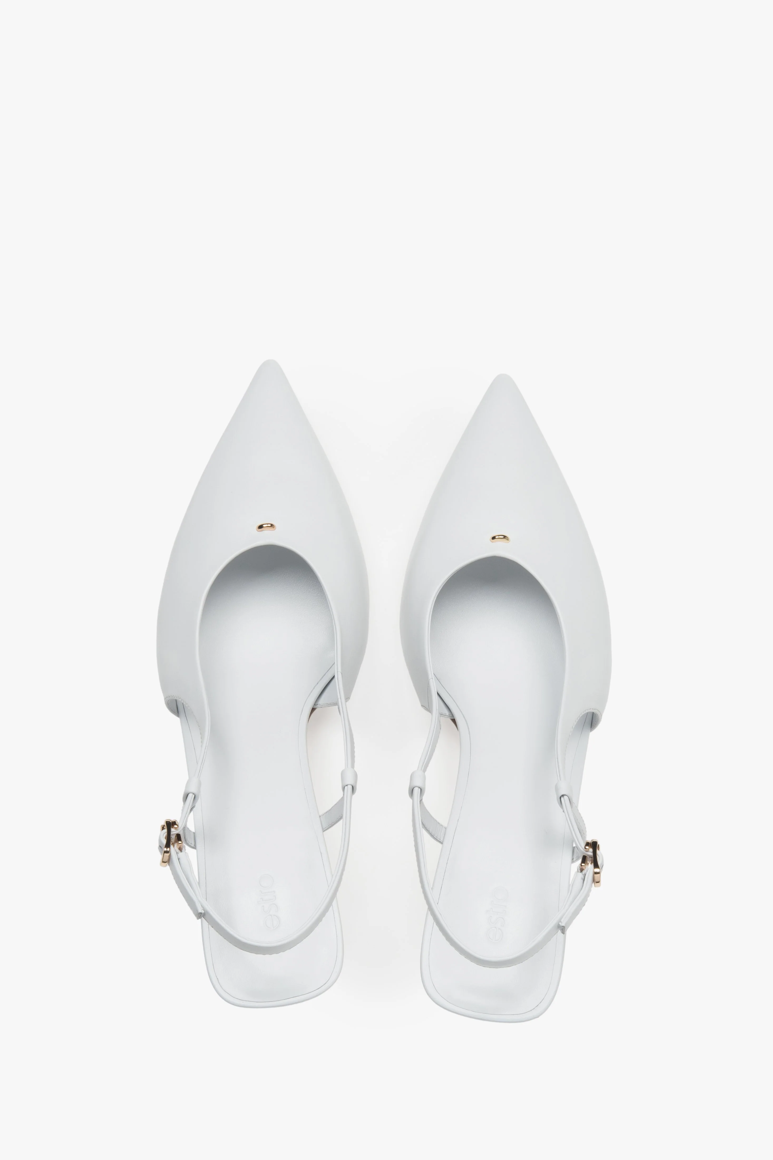 Białe czółenka damska z odkrytą piętą typu slingback na stabilnej szpilce Estro ER00116920 - Image 4