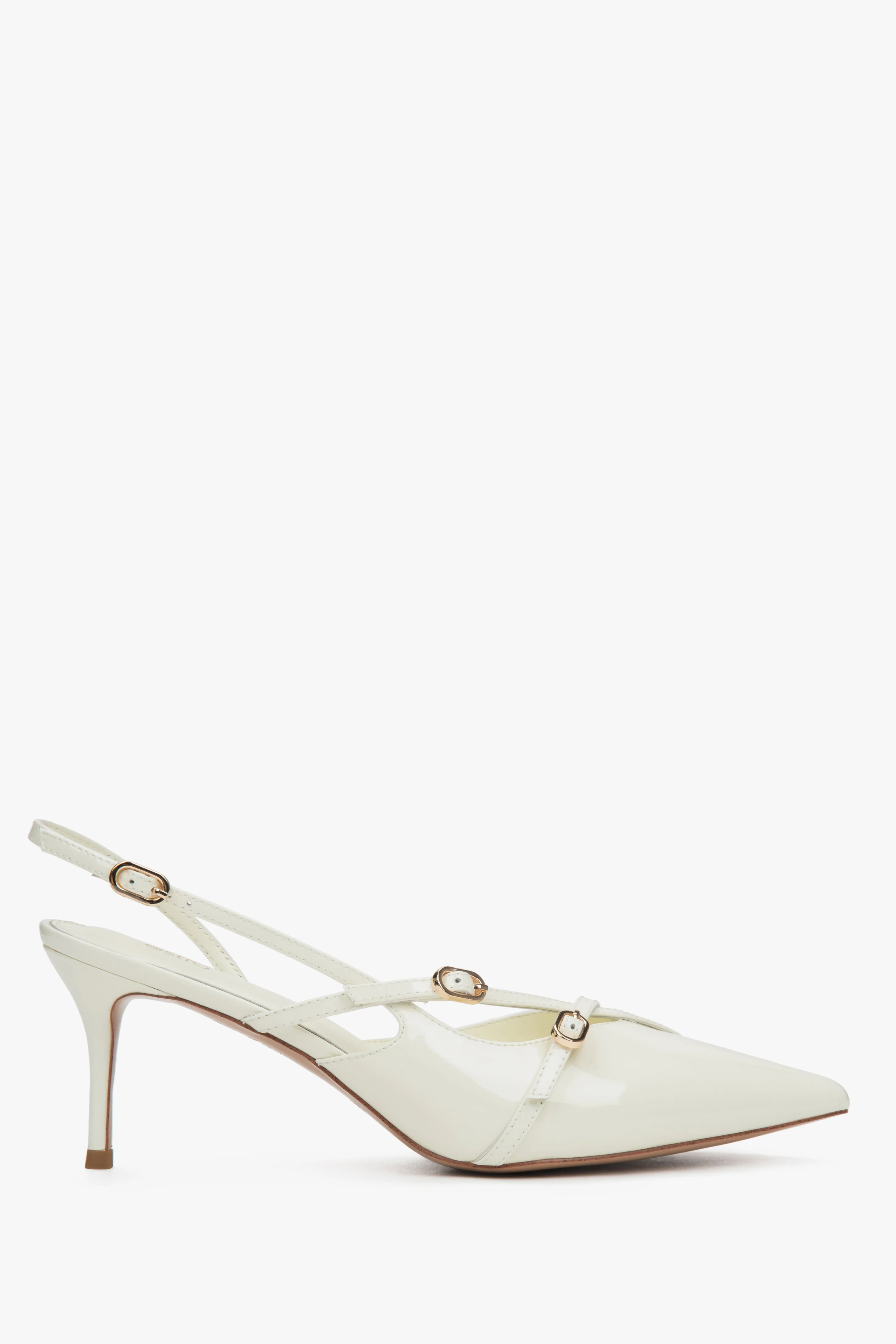Jasnobeżowe czółenka damskie typu slingback z lakierowanej skóry naturalnej Estro ER00117222 - Image 6