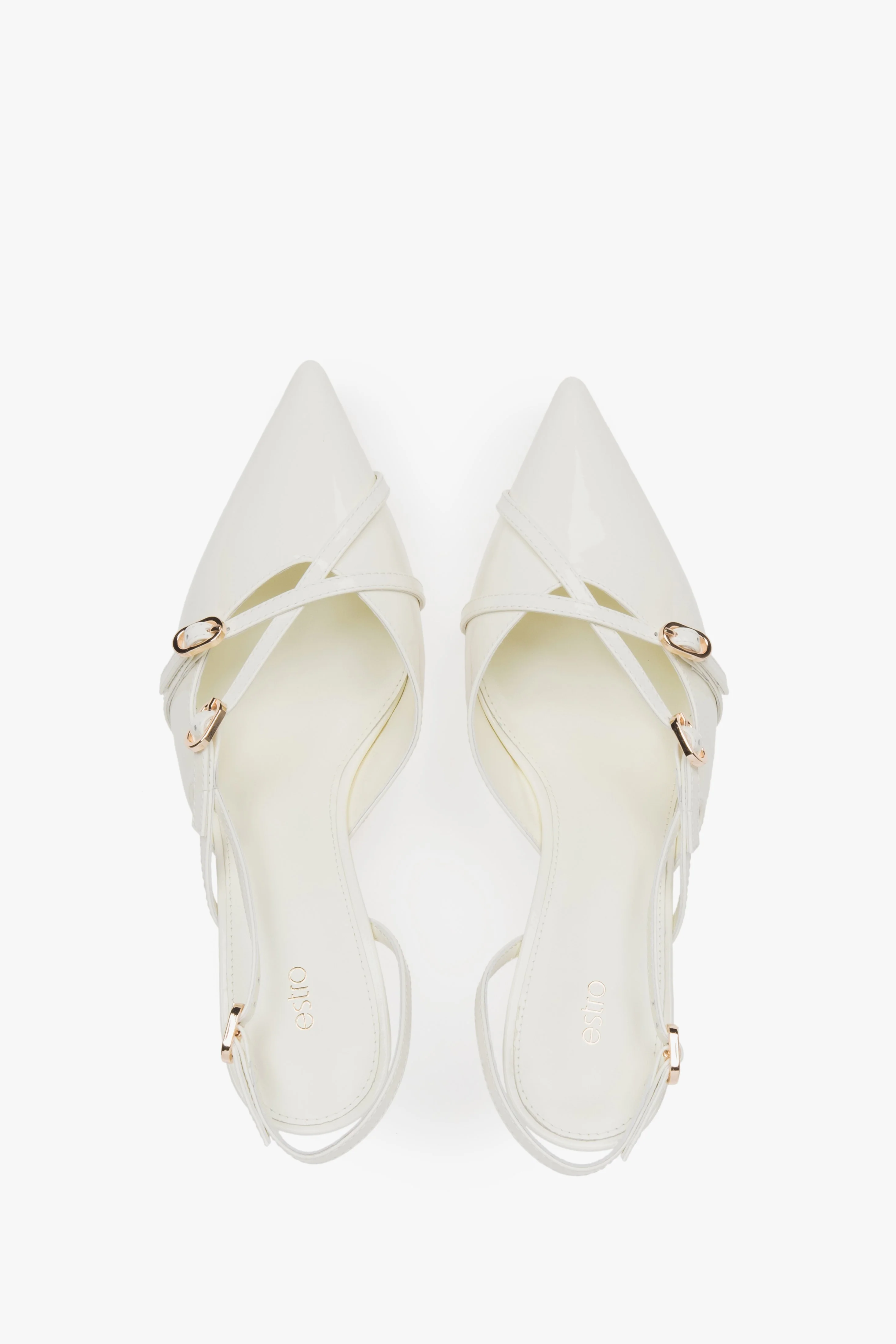 Jasnobeżowe czółenka damskie typu slingback z lakierowanej skóry naturalnej Estro ER00117222 - Image 8