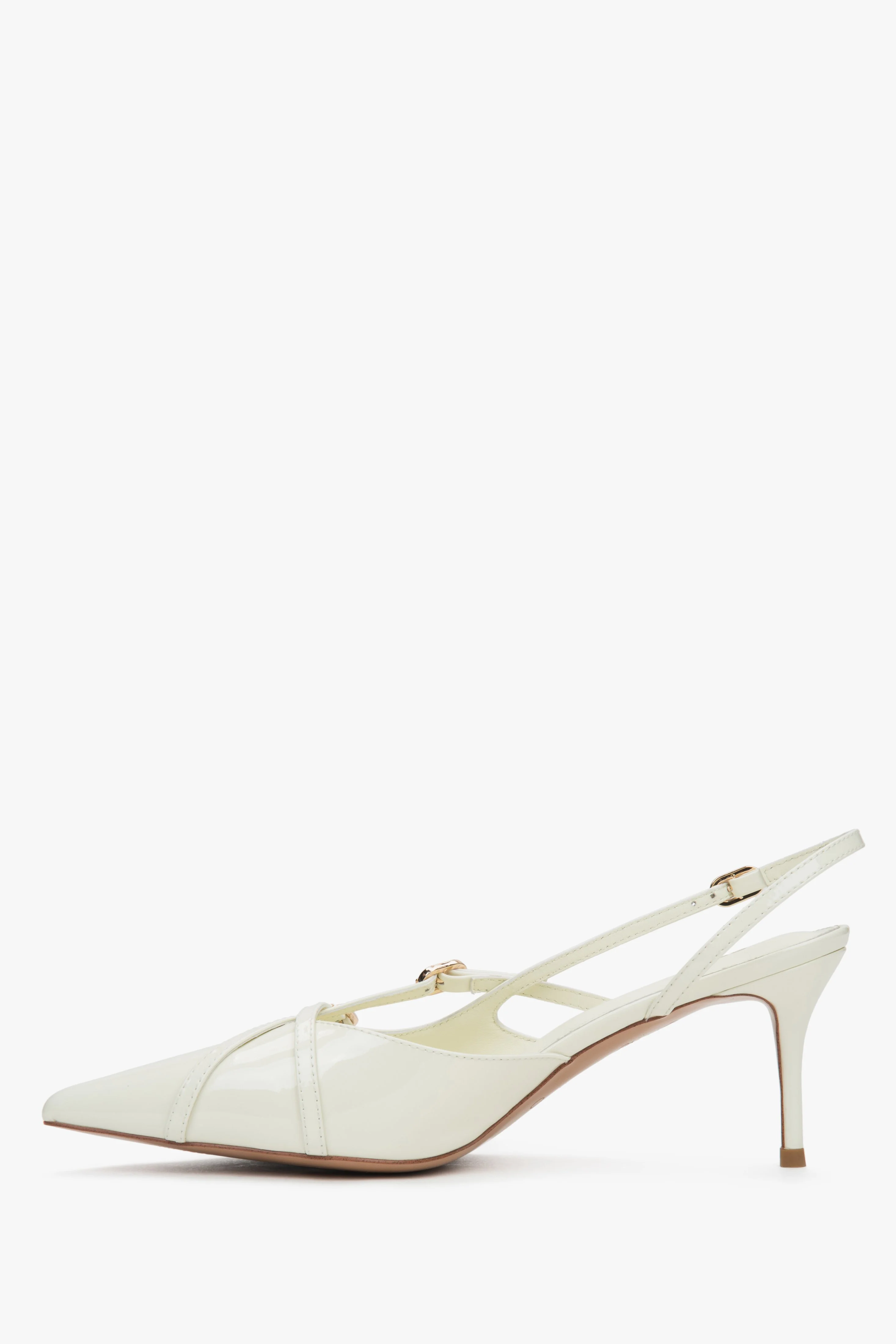 Jasnobeżowe czółenka damskie typu slingback z lakierowanej skóry naturalnej Estro ER00117222 - Image 9
