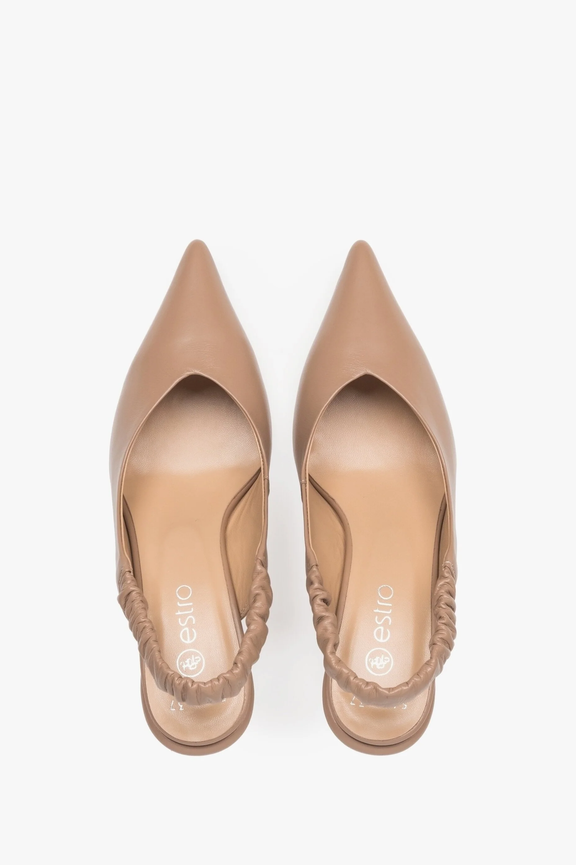 Beżowe skórzane czółenka damskie typu slingback Estro ER00115114 - Image 4