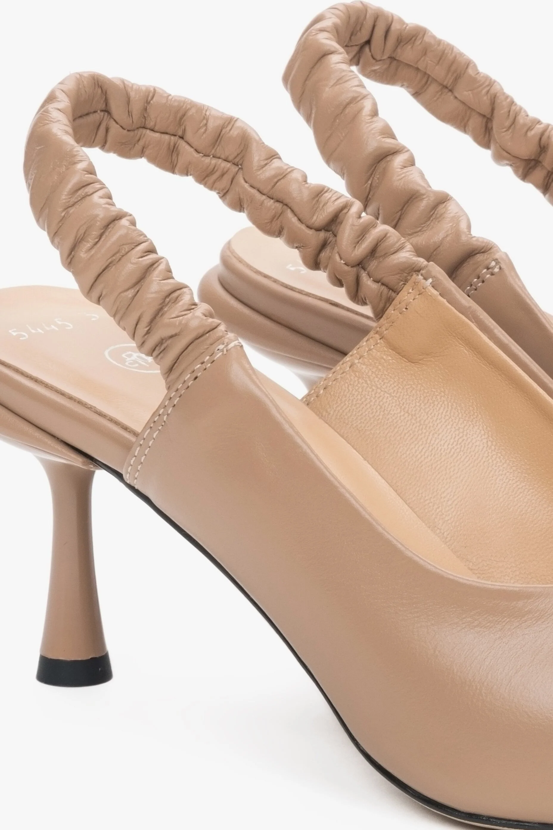 Beżowe skórzane czółenka damskie typu slingback Estro ER00115114 - Image 6