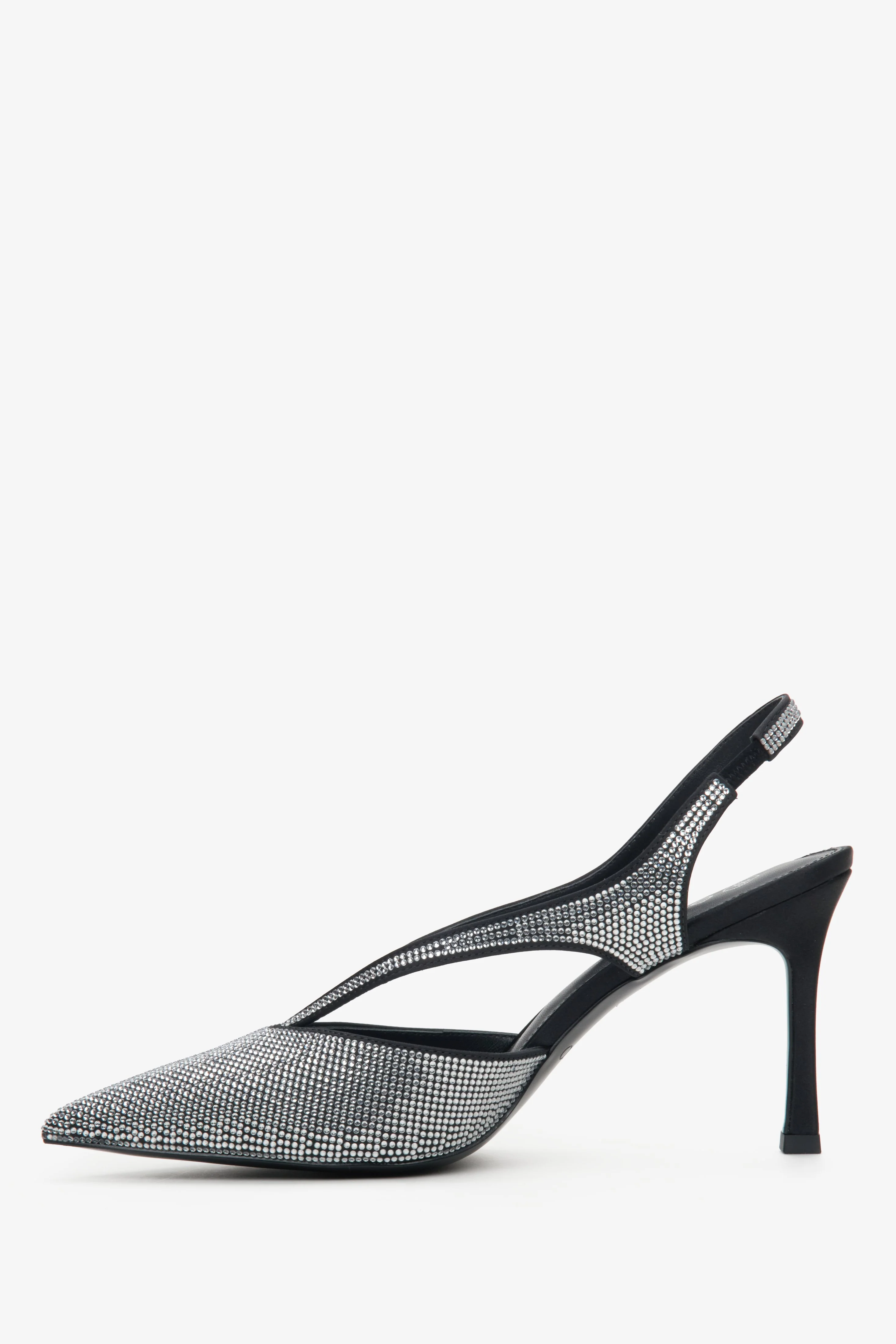 Czarne czółenka damskie typu slingback z kryształkami Estro ER00114304 - Image 3