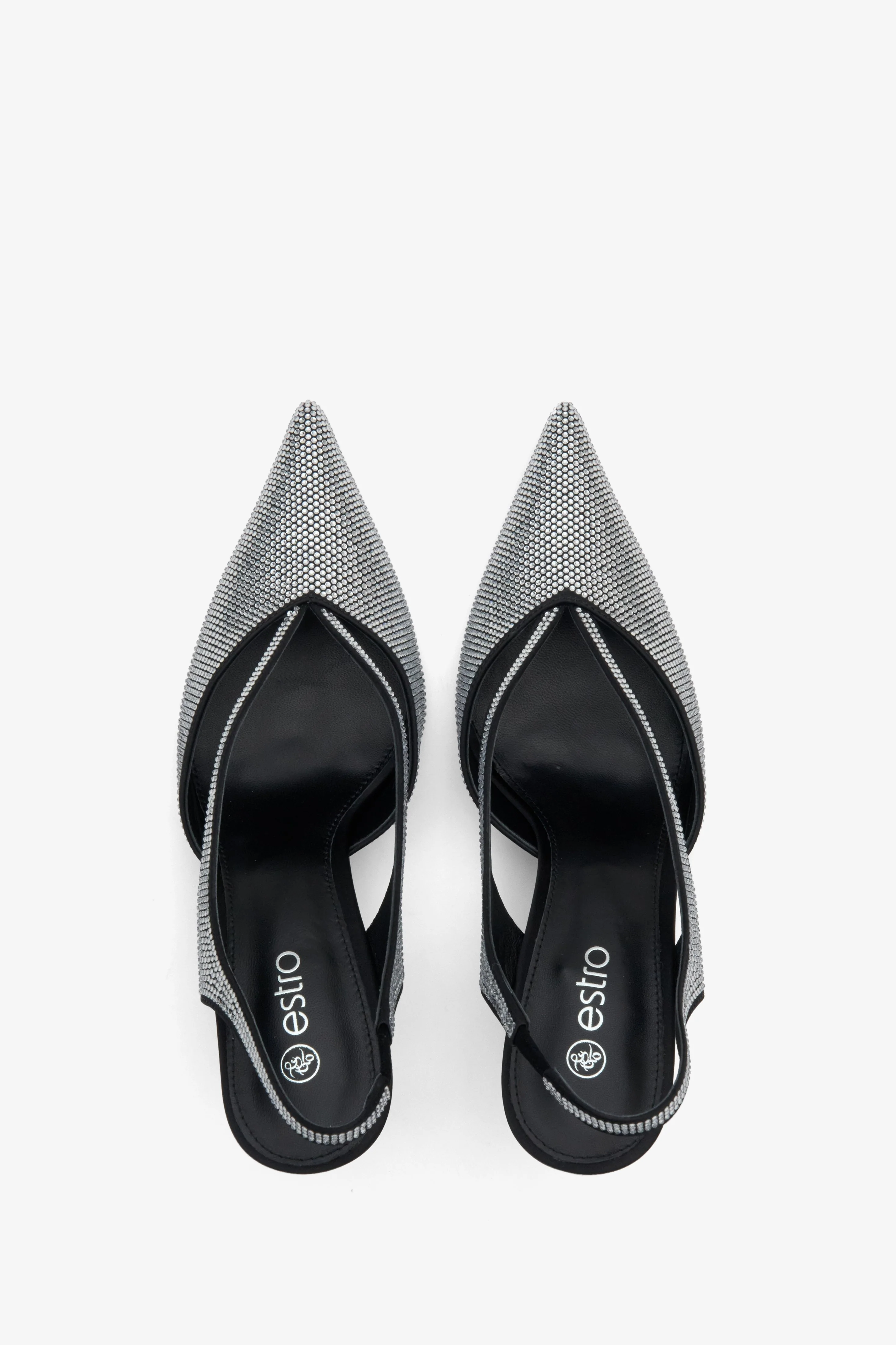 Czarne czółenka damskie typu slingback z kryształkami Estro ER00114304 - Image 4