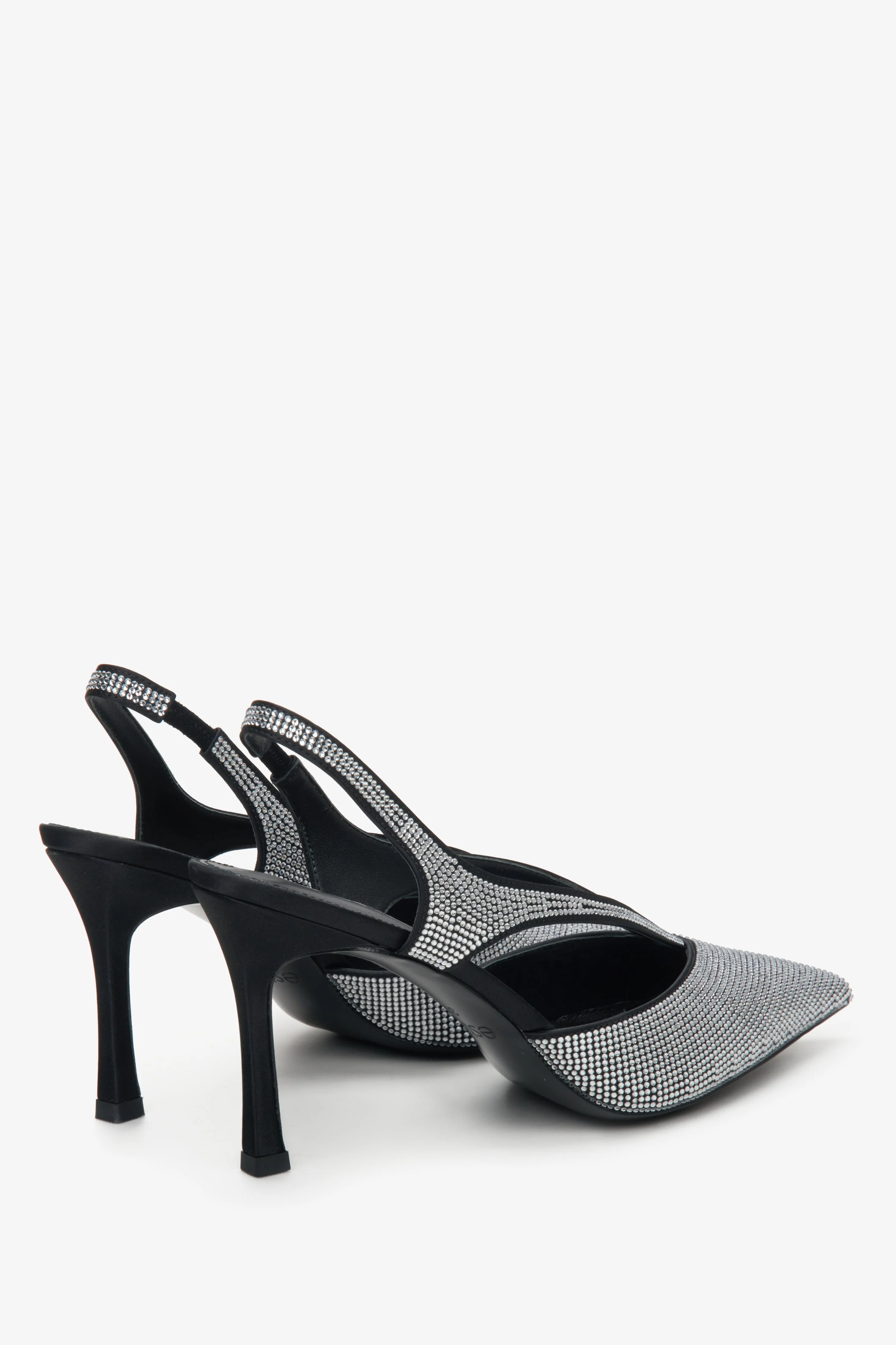 Czarne czółenka damskie typu slingback z kryształkami Estro ER00114304 - Image 5