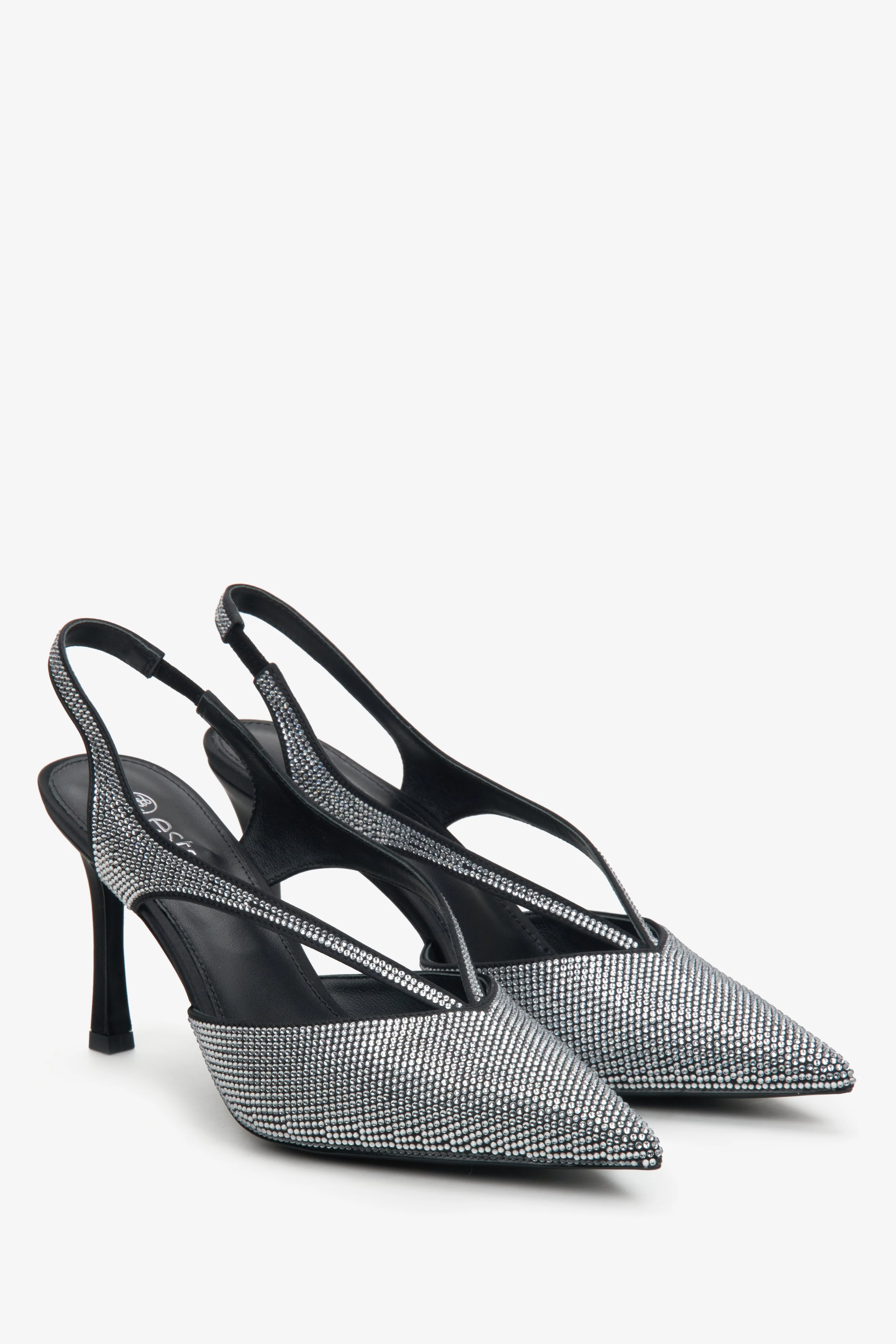 Czarne czółenka damskie typu slingback z kryształkami Estro ER00114304 - Image 6