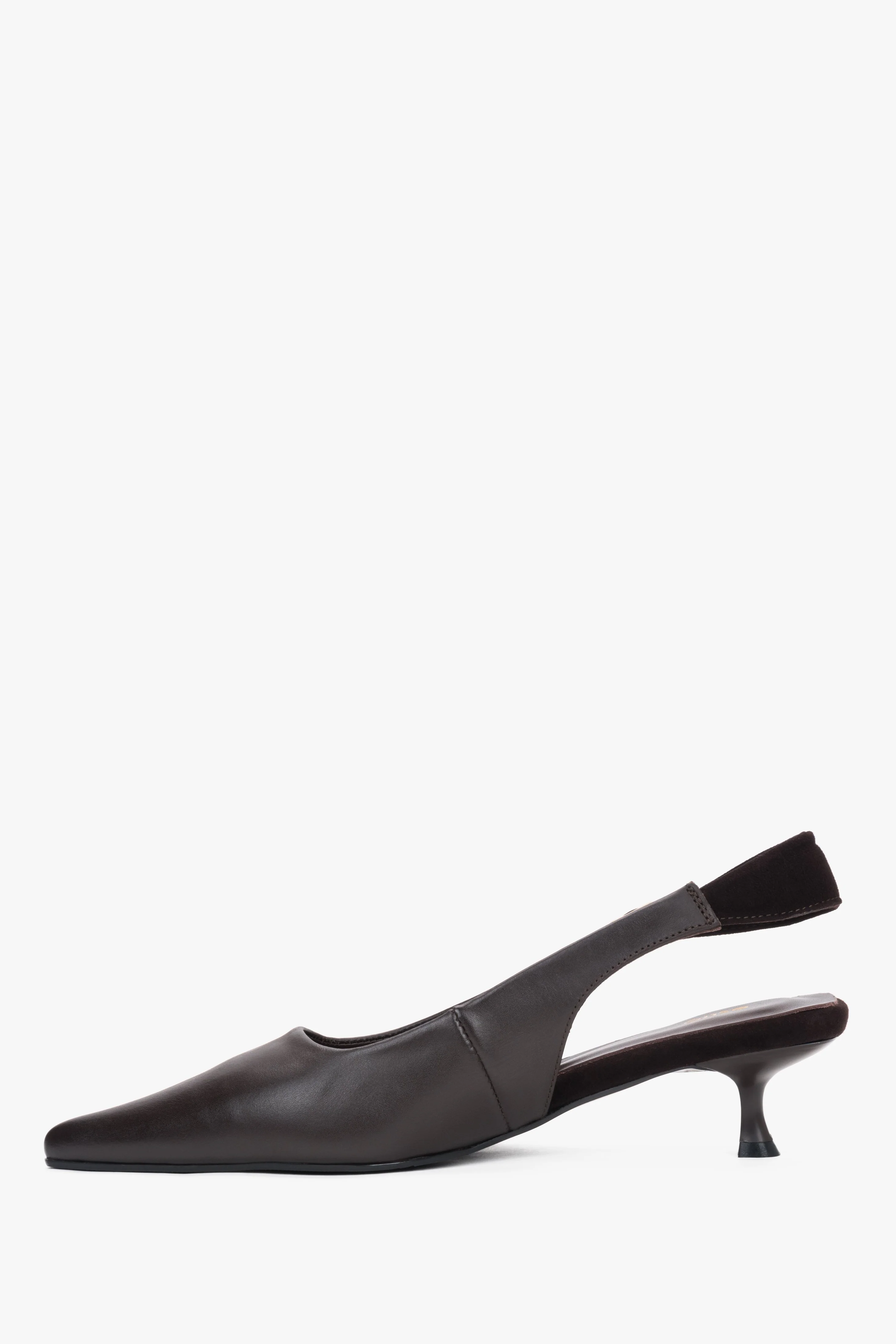 Ciemnobrązowe czółenka damskie typu slingback na obcasie kitten heel Estro ER00119826 - Image 3