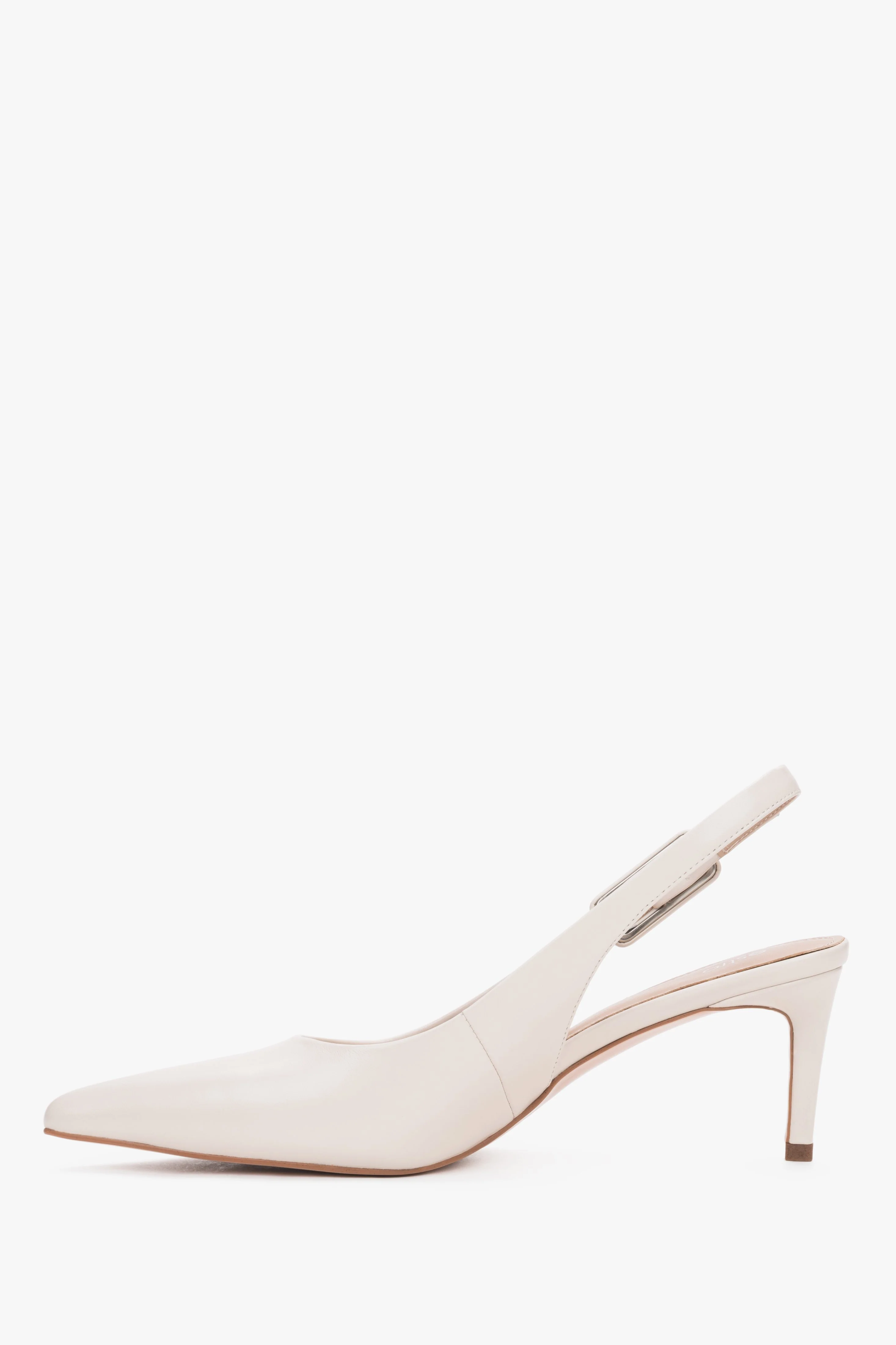 Mlecznobeżowe czółenka damskie typu slingback ze skóry naturalnej na stabilnej szpilce Estro ER00119282 - Image 3