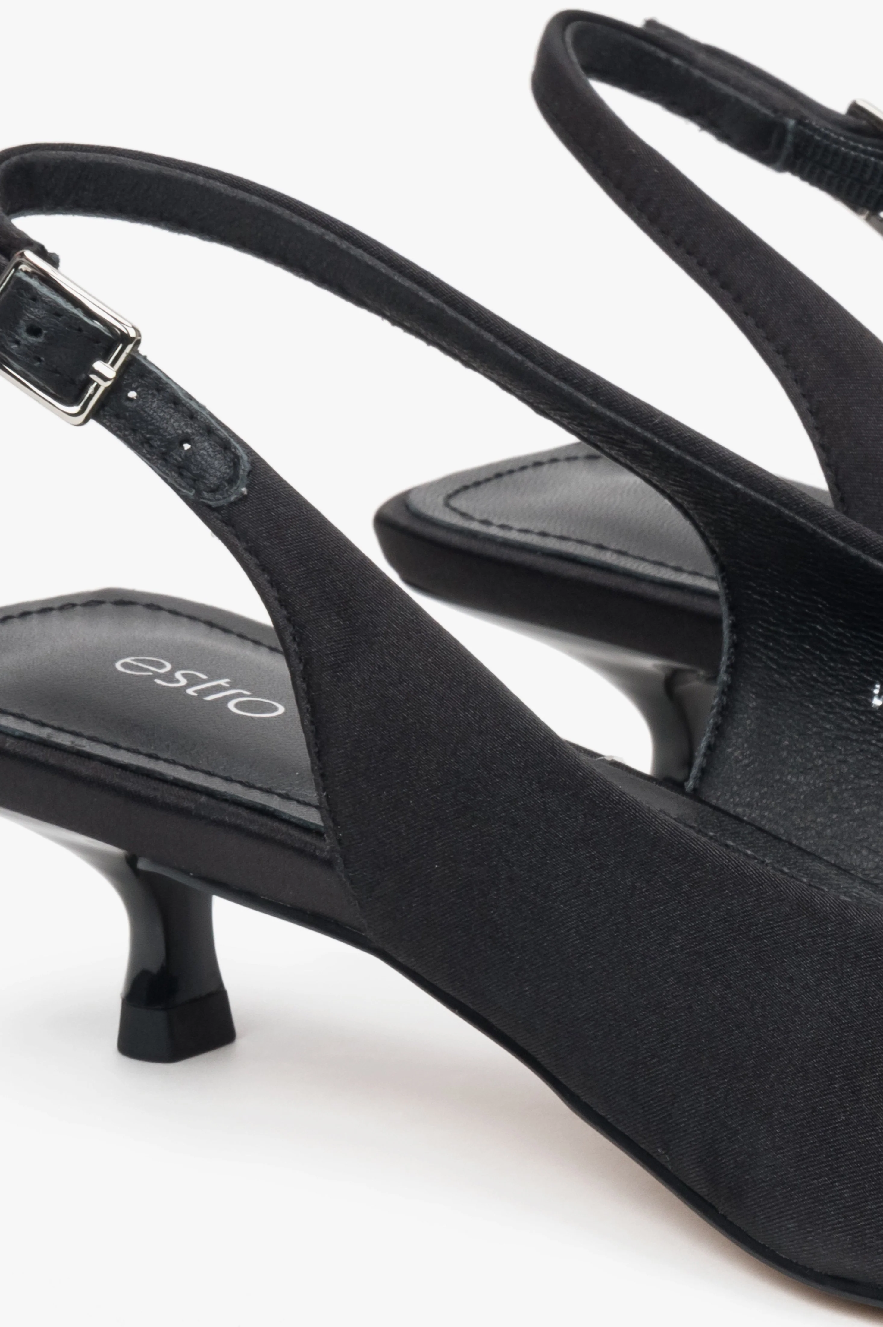 Czarne czółenka damskie typu slingback na niskim obcasie z miękkich tekstyliów Estro ER00117208 - Image 8