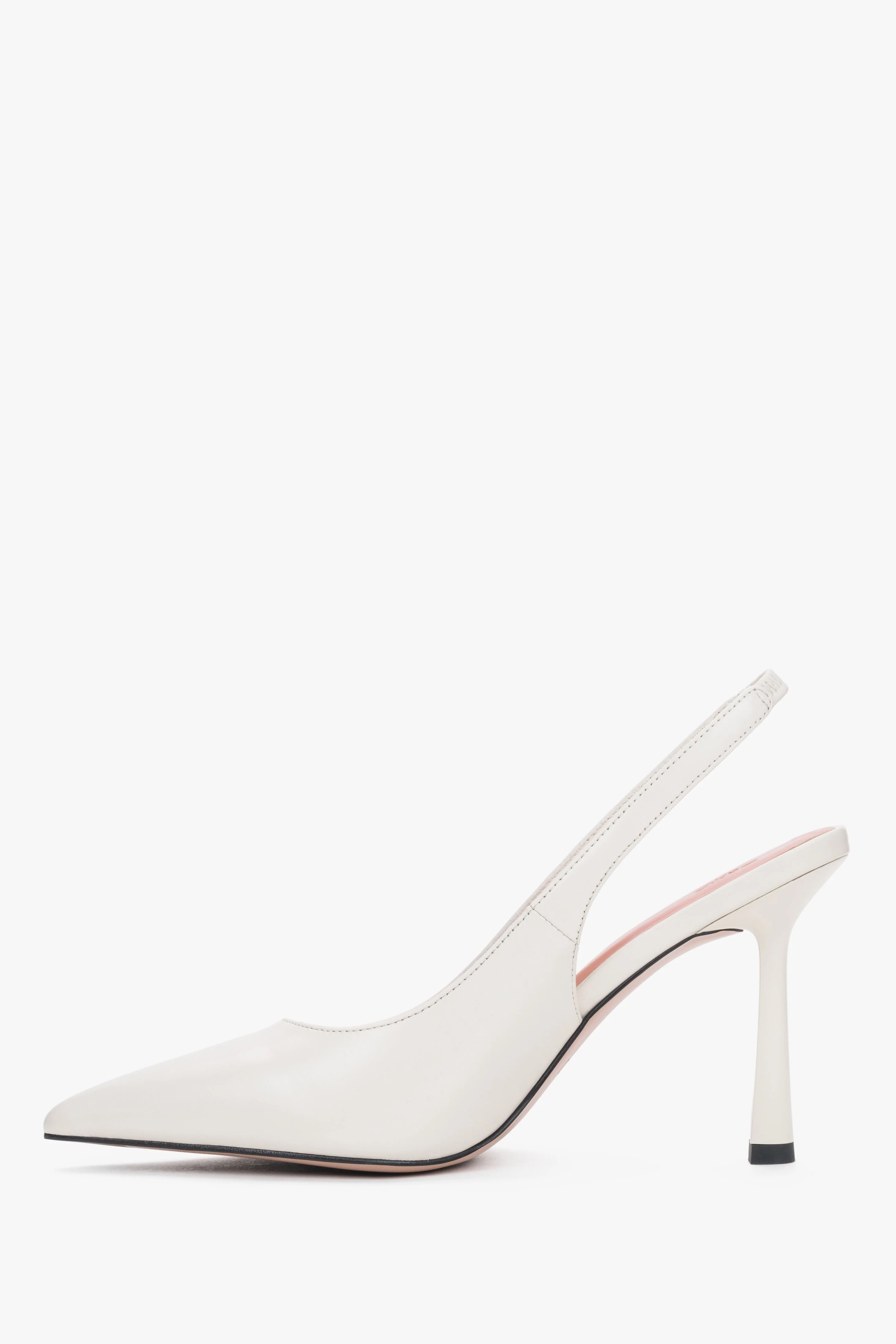 Białe czółenka damskie typu slingback na wysokim obcasie ze skóry naturalnej Estro ER00119280 - Image 3