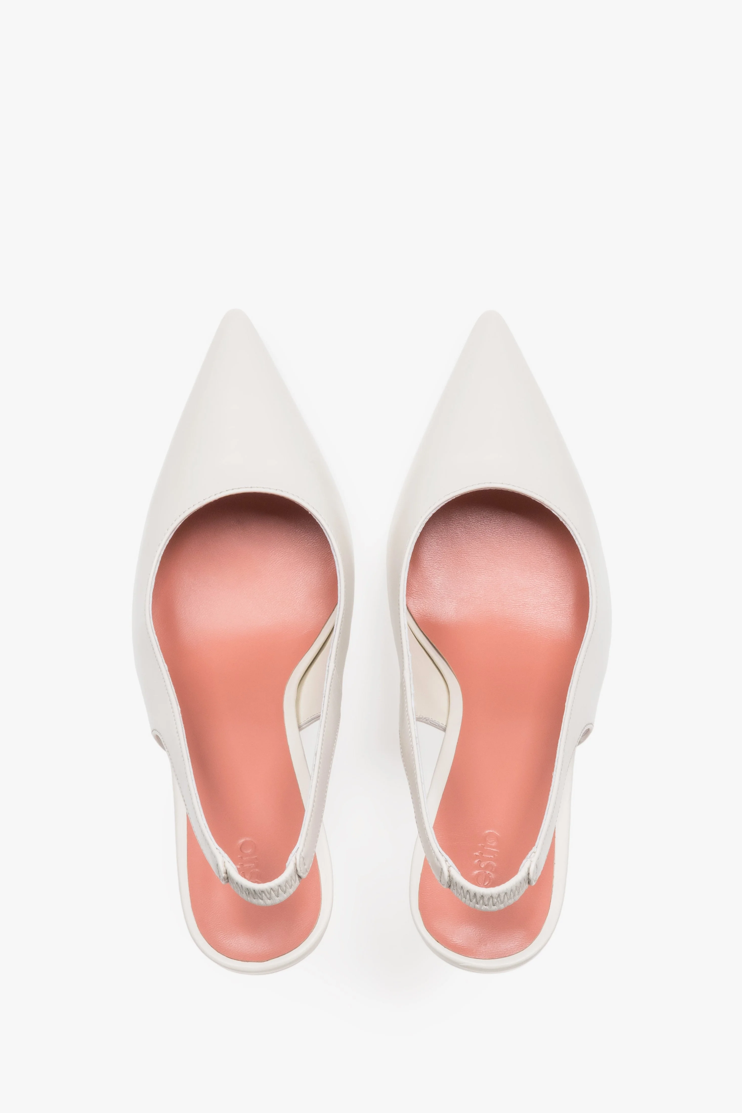 Białe czółenka damskie typu slingback na wysokim obcasie ze skóry naturalnej Estro ER00119280 - Image 4