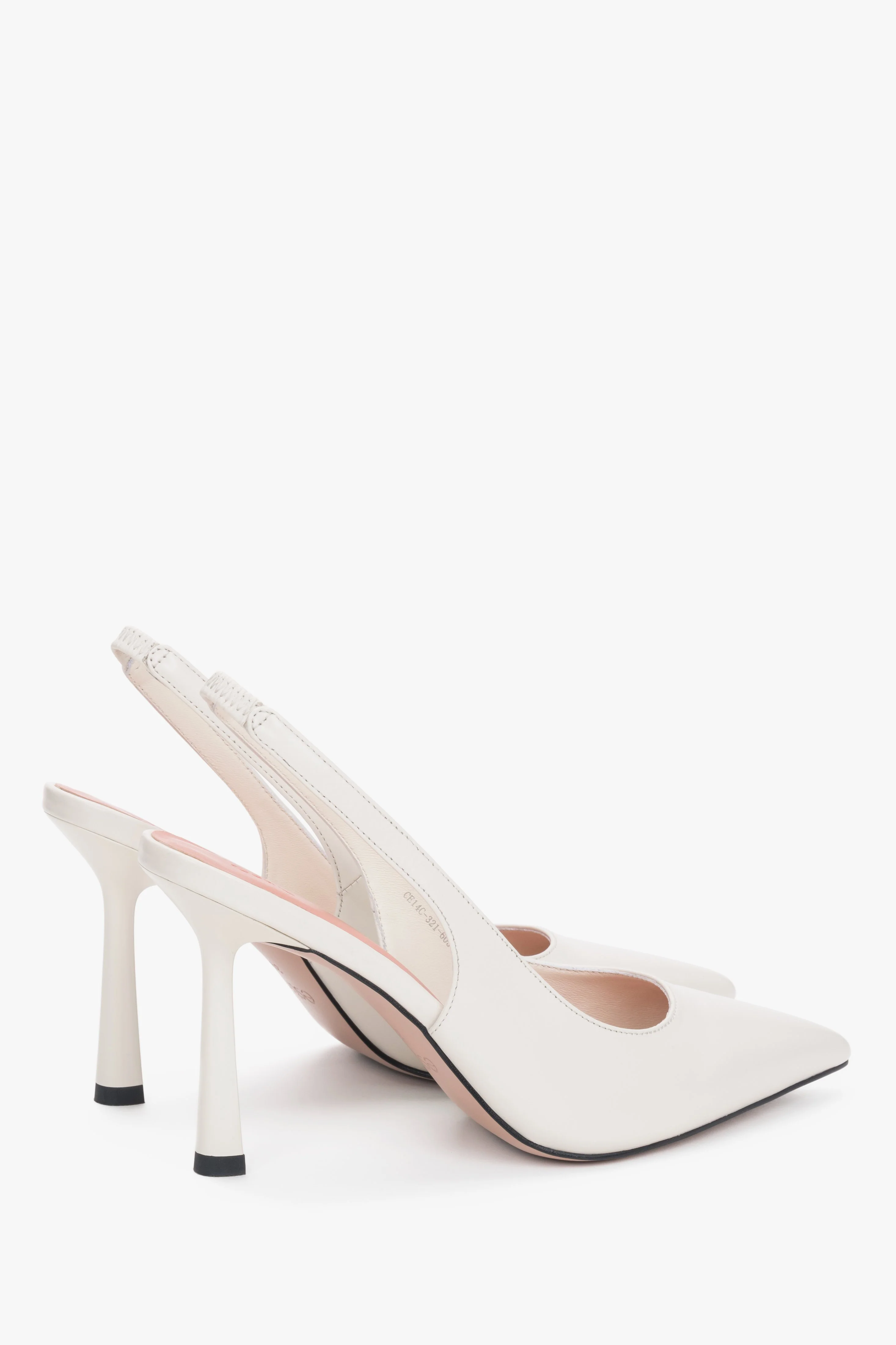 Białe czółenka damskie typu slingback na wysokim obcasie ze skóry naturalnej Estro ER00119280 - Image 5