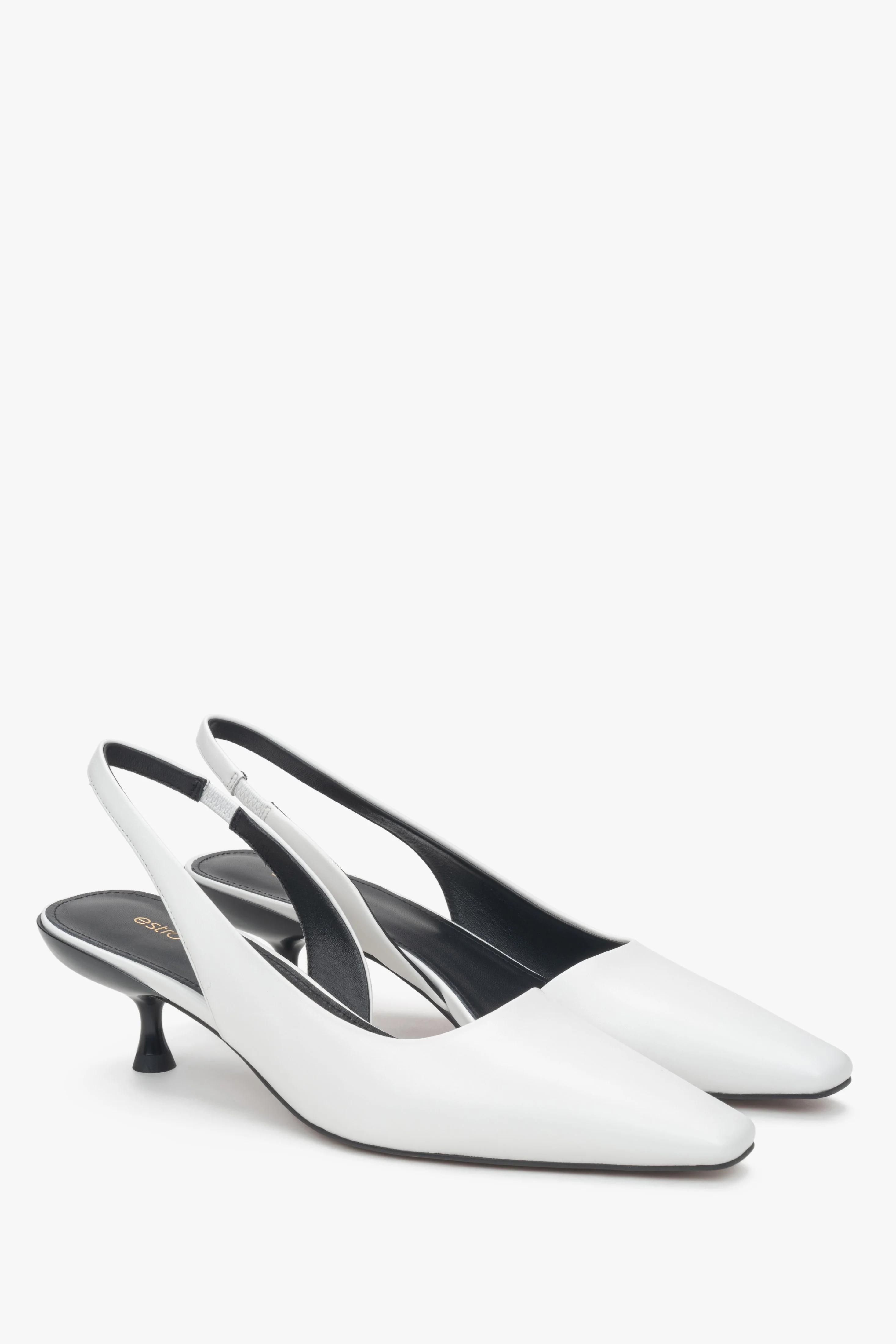 Białe skórzane czółenka damskie na niskim obcasie typu slingback Estro ER00116926 - Image 3