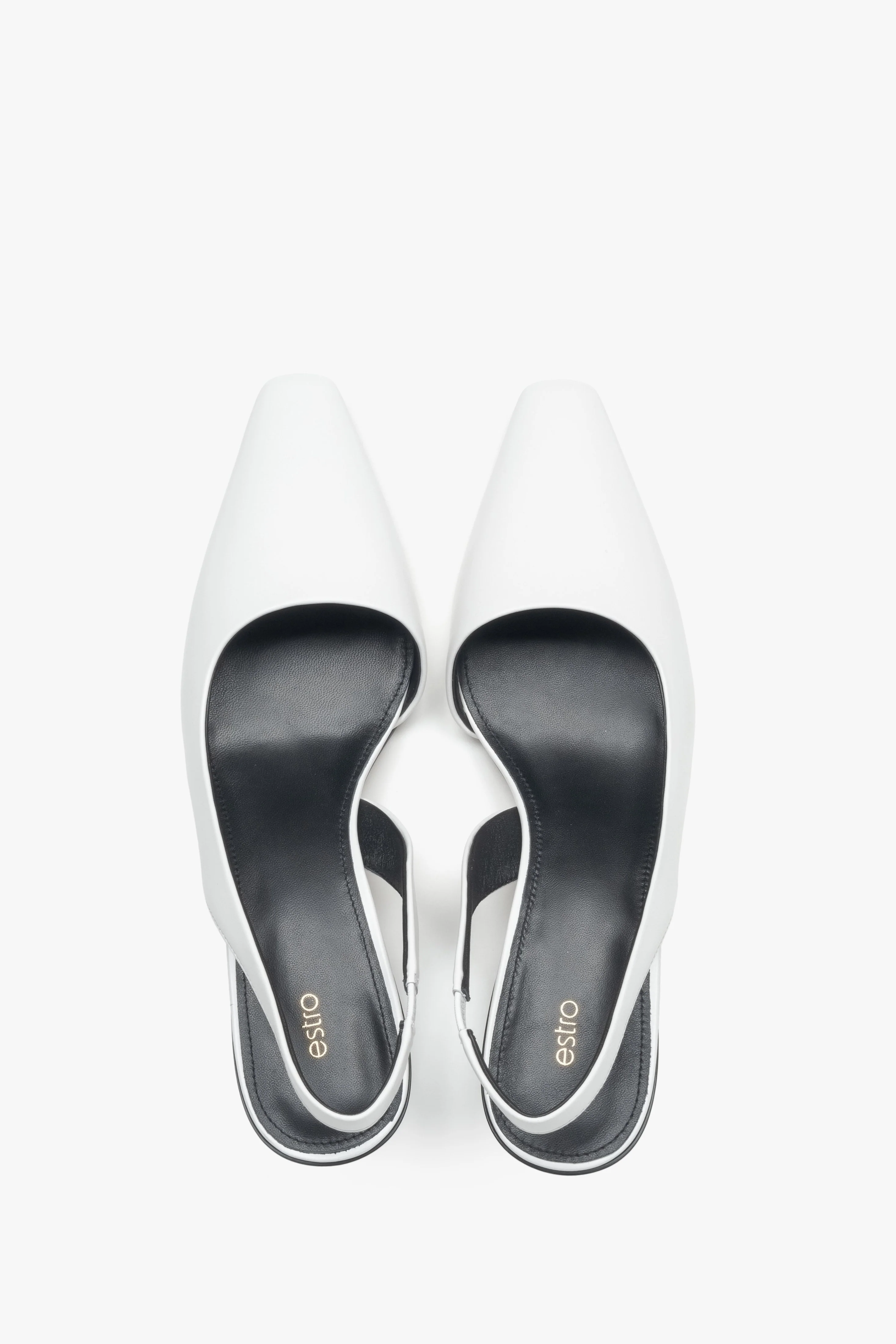 Białe skórzane czółenka damskie na niskim obcasie typu slingback Estro ER00116926 - Image 4