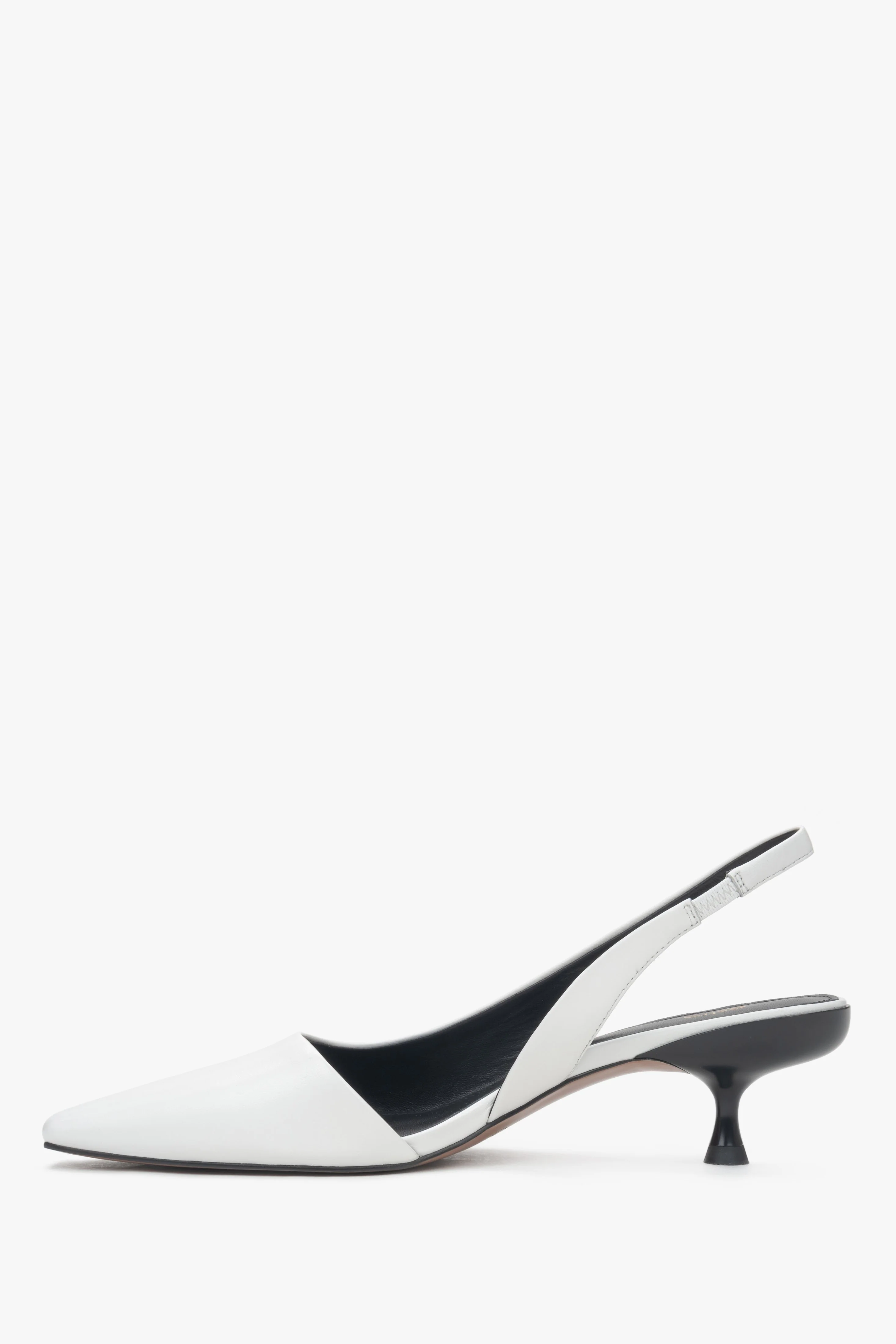 Białe skórzane czółenka damskie na niskim obcasie typu slingback Estro ER00116926 - Image 5