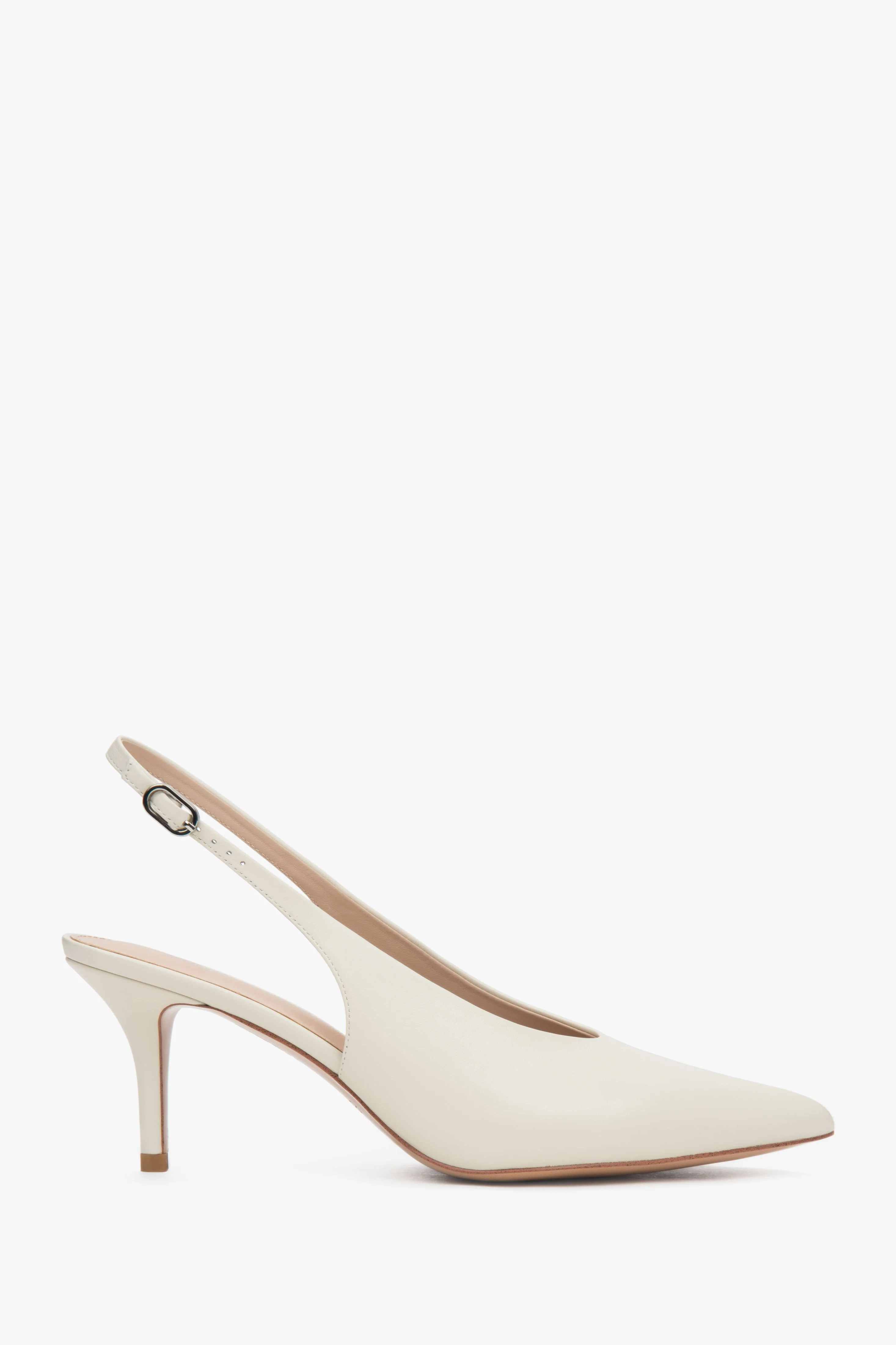 Jasnobeżowe skórzane czółenka damskie typu slingback na obcasie Estro ER00117232 - Image 3