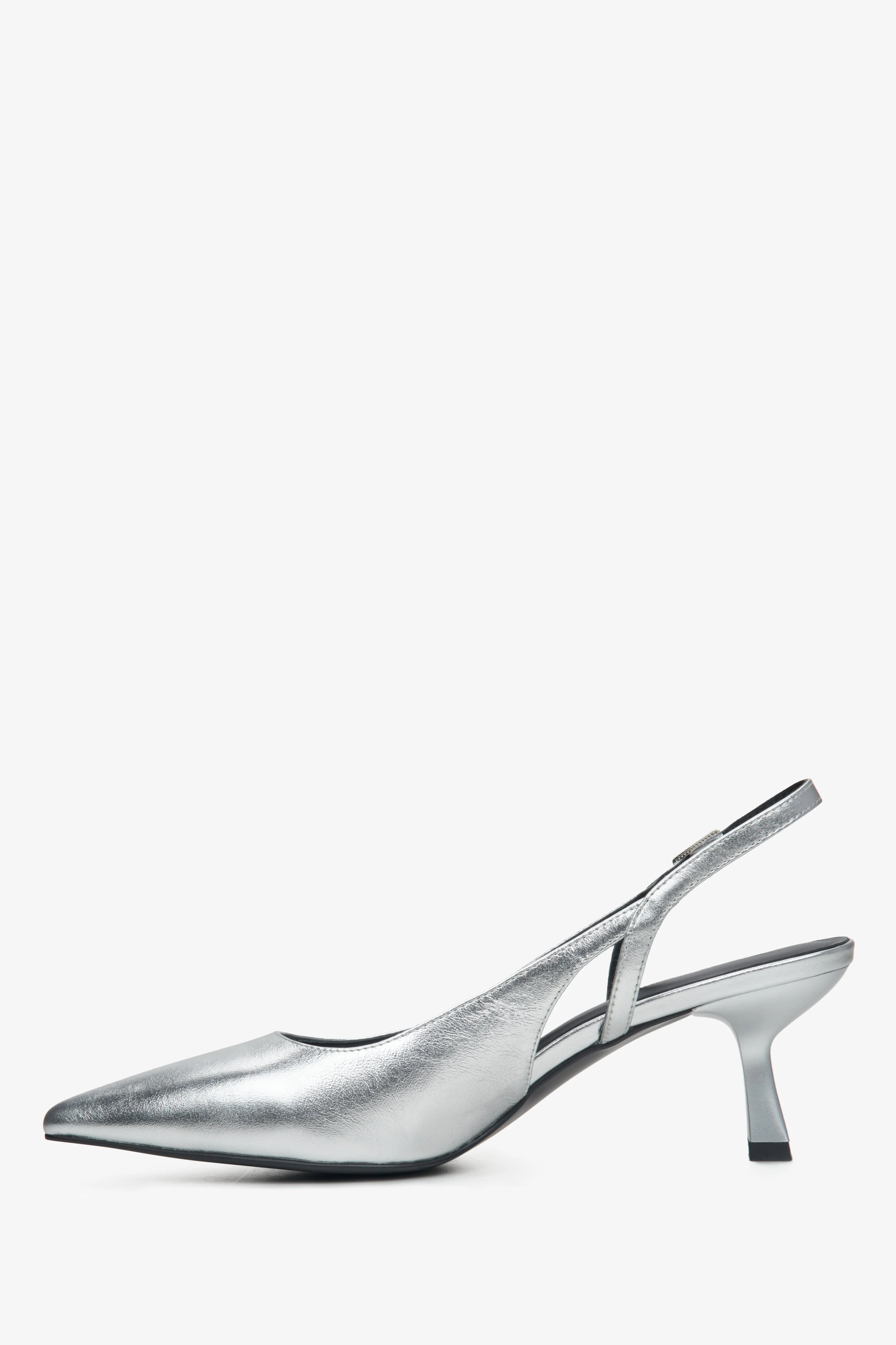 Srebrne czółenka damskie typu slingback ze skóry naturalnej Estro X MustHave ER00114246 - Image 10
