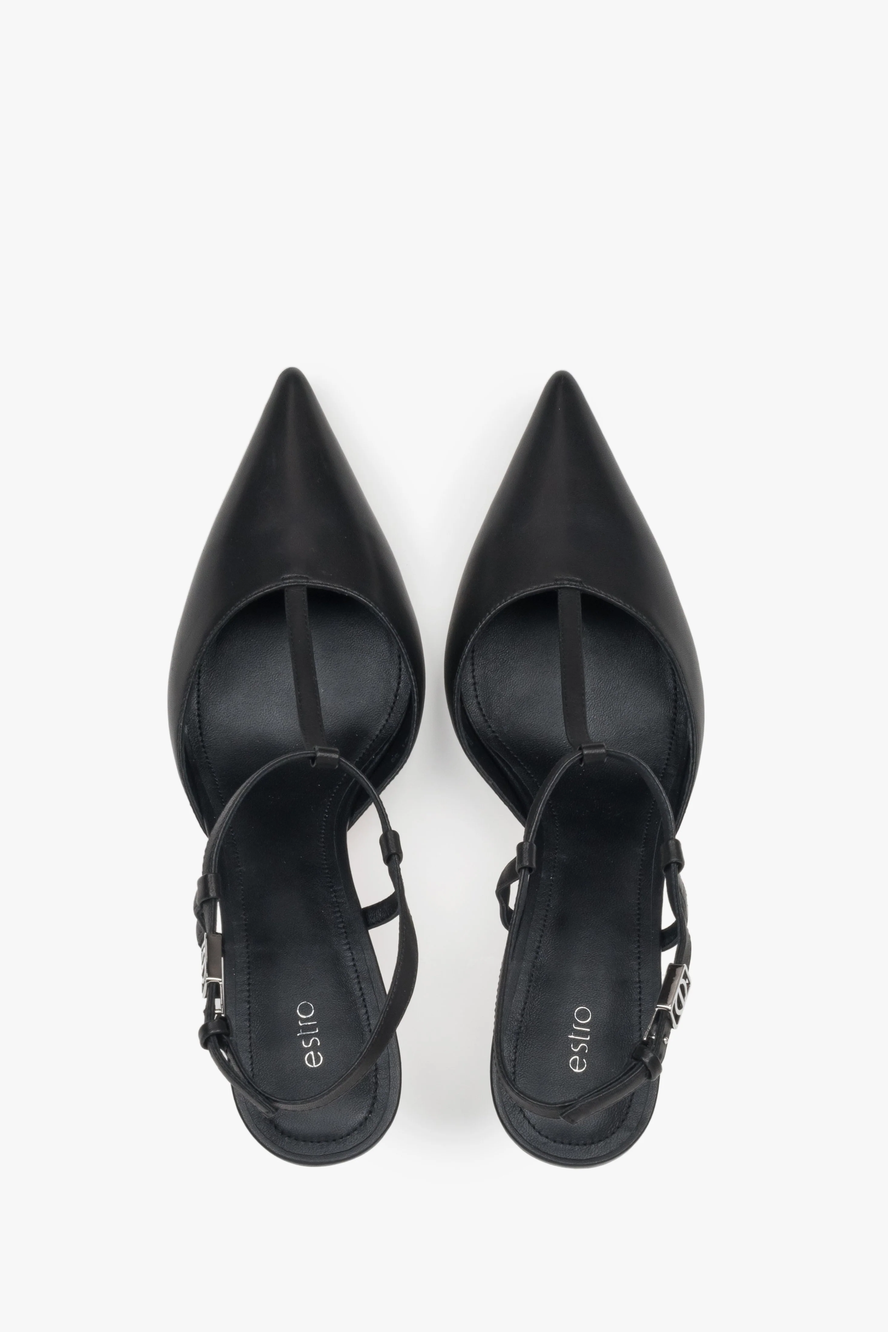 Czarne czółenka damskie typu slingback na szpilce z czubkiem w szpic Estro ER00117178 - Image 4