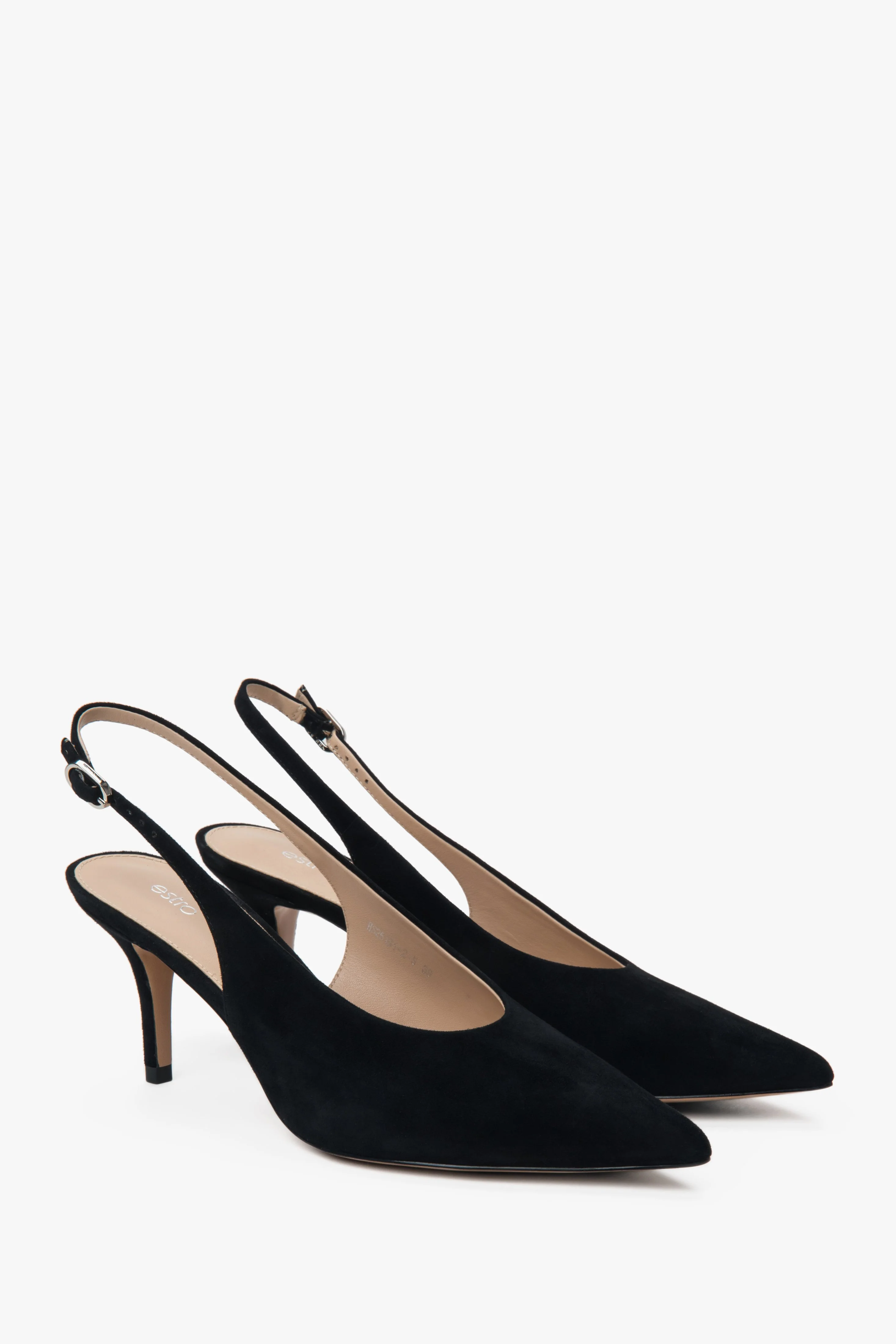 Czarne welurowe czółenka damskie typu slingback na obcasie Estro ER00117233