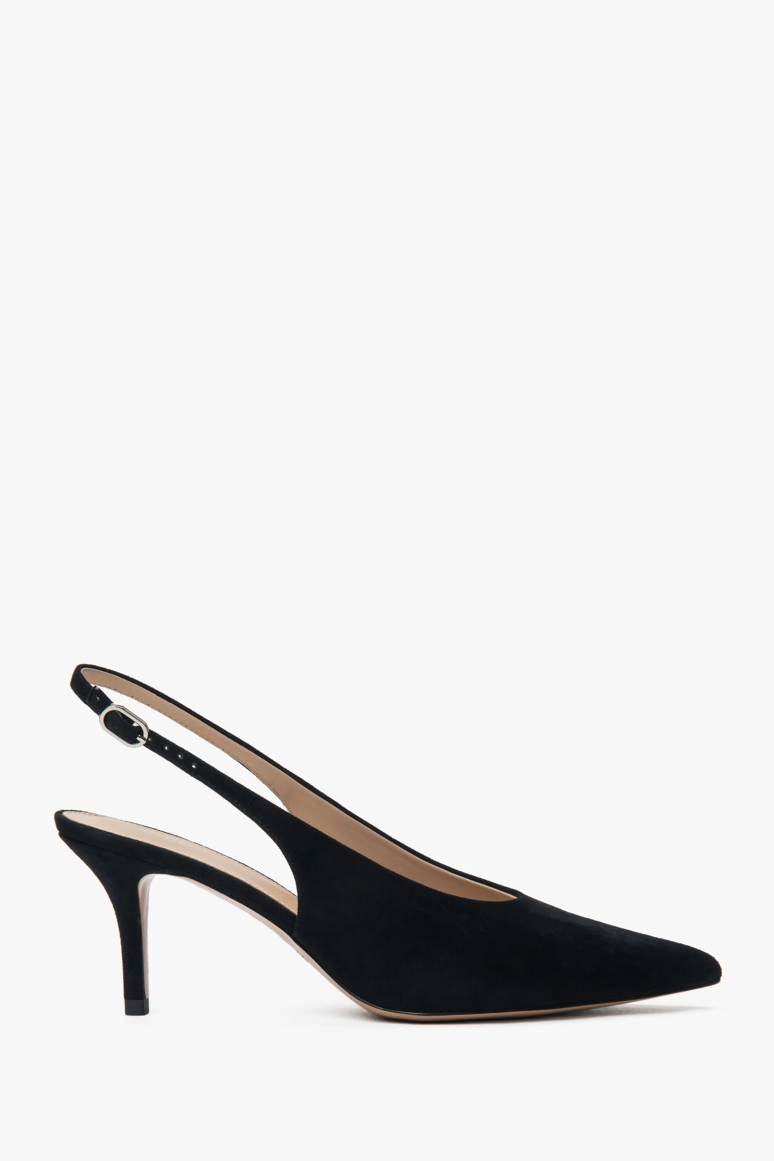 Czarne welurowe czółenka damskie typu slingback na obcasie Estro ER00117233 - Image 2