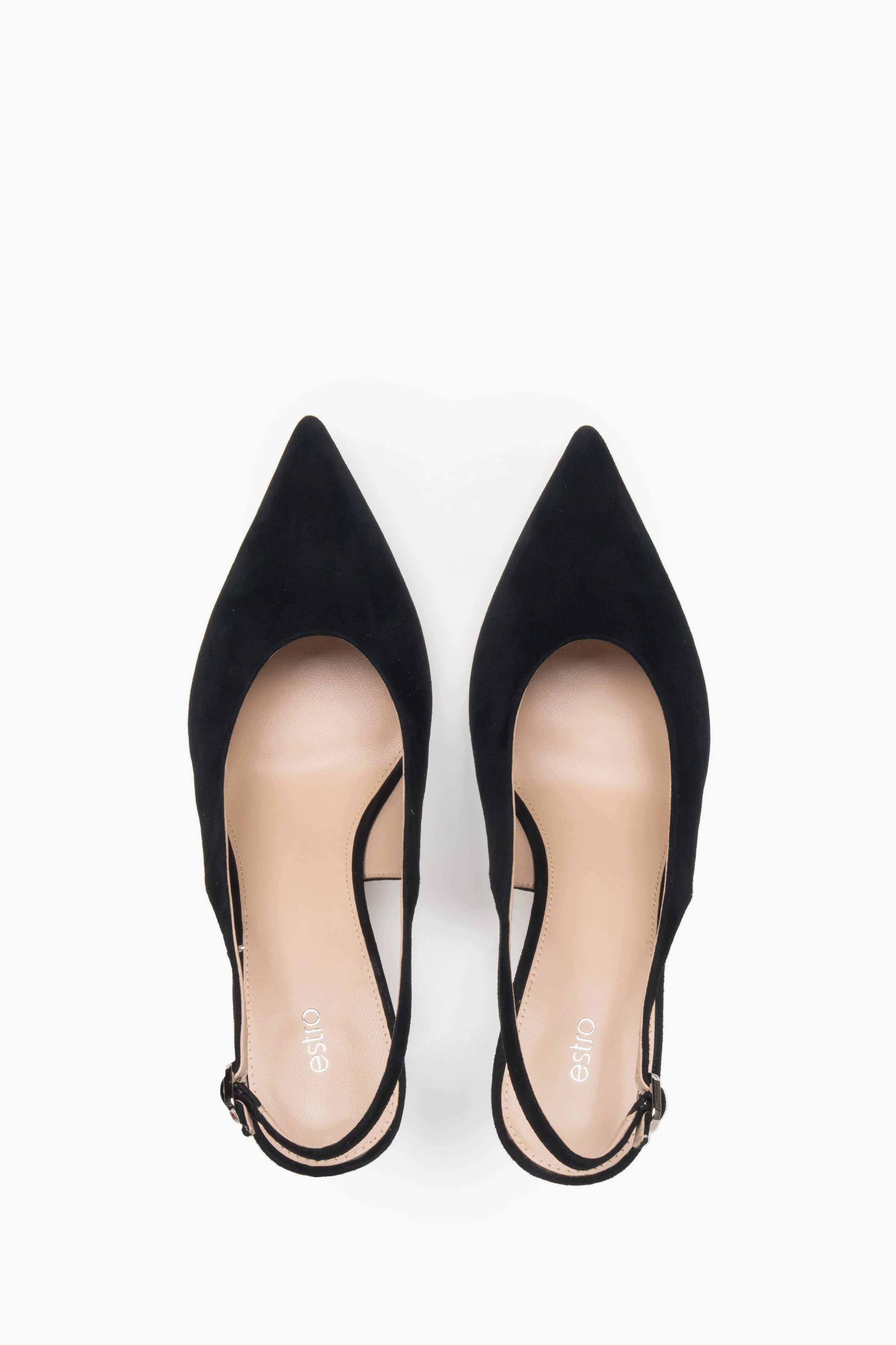Czarne welurowe czółenka damskie typu slingback na obcasie Estro ER00117233 - Image 4