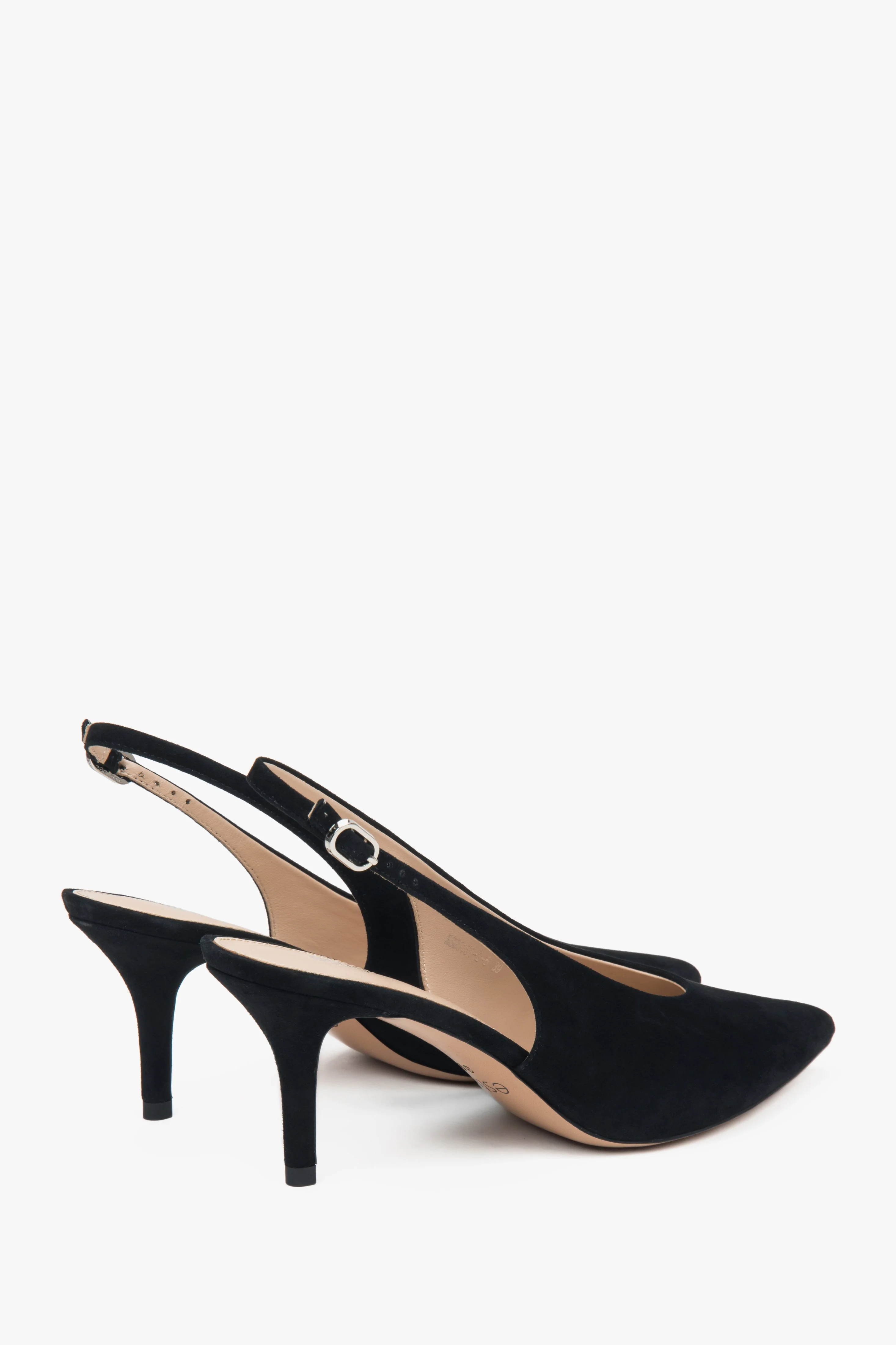 Czarne welurowe czółenka damskie typu slingback na obcasie Estro ER00117233 - Image 5