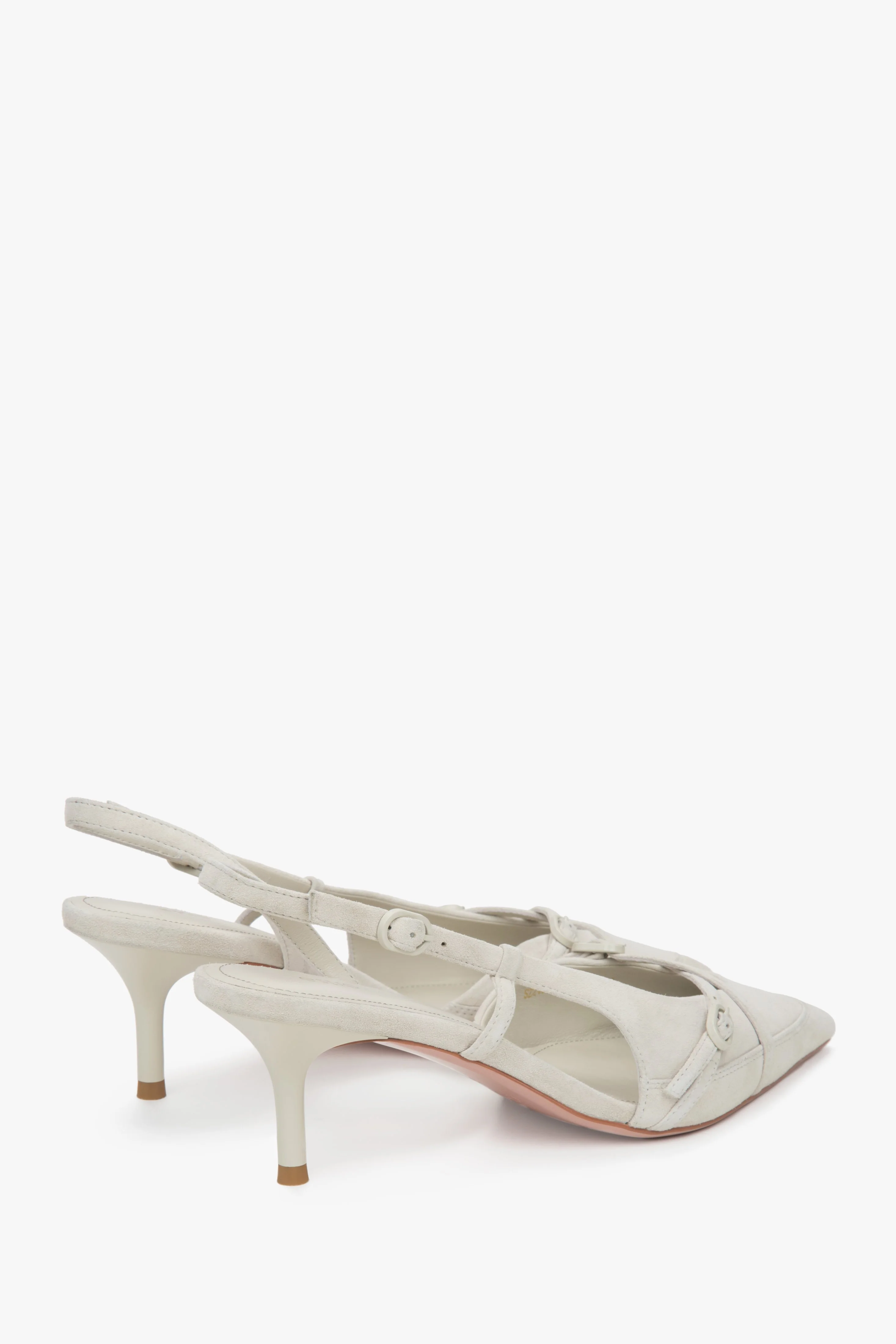 Jasnobeżowe welurowe czółenka typu slingback na niskim obcasie Estro ER00117177 - Image 5
