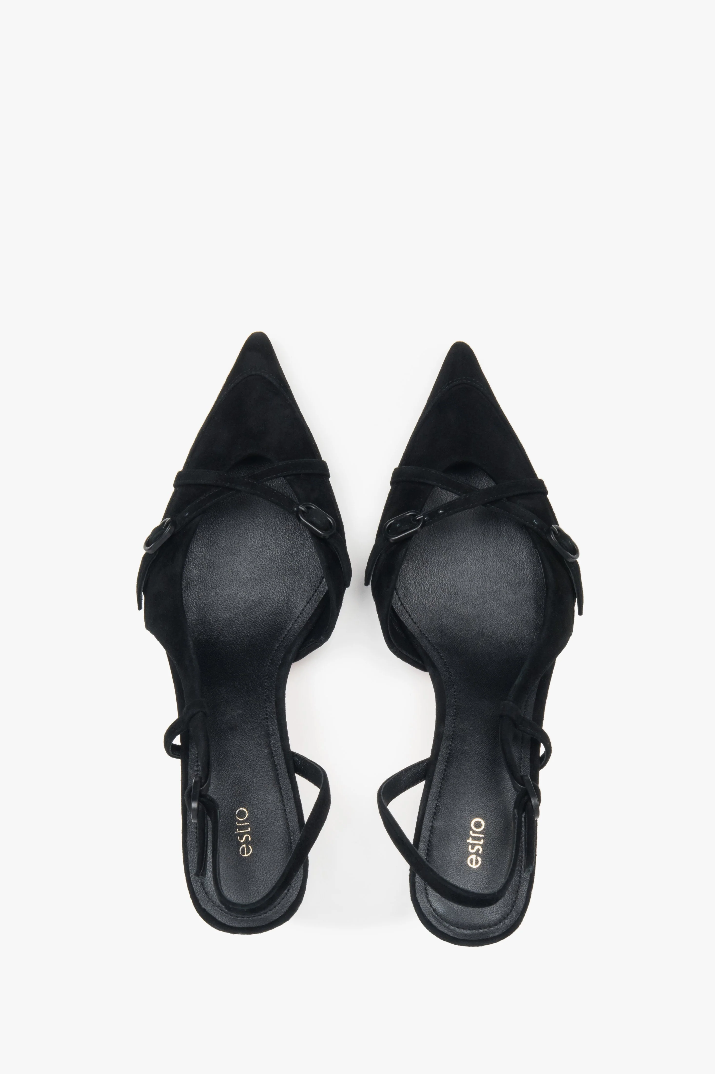 Czarne welurowe czółenka typu slingback na niskim obcasie Estro ER00117176 - Image 4